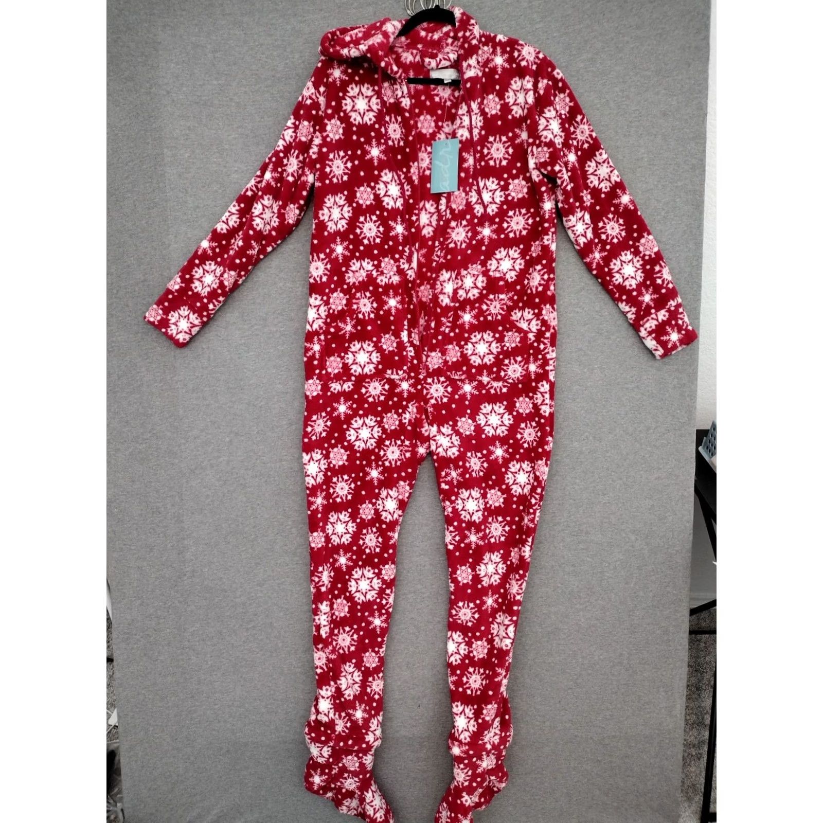 Vintage Alexander Del Rossa Women's Fleece One Piece One Zee Pajamas Footed Red/White S Size ONE SIZE - 2 Thumbnail