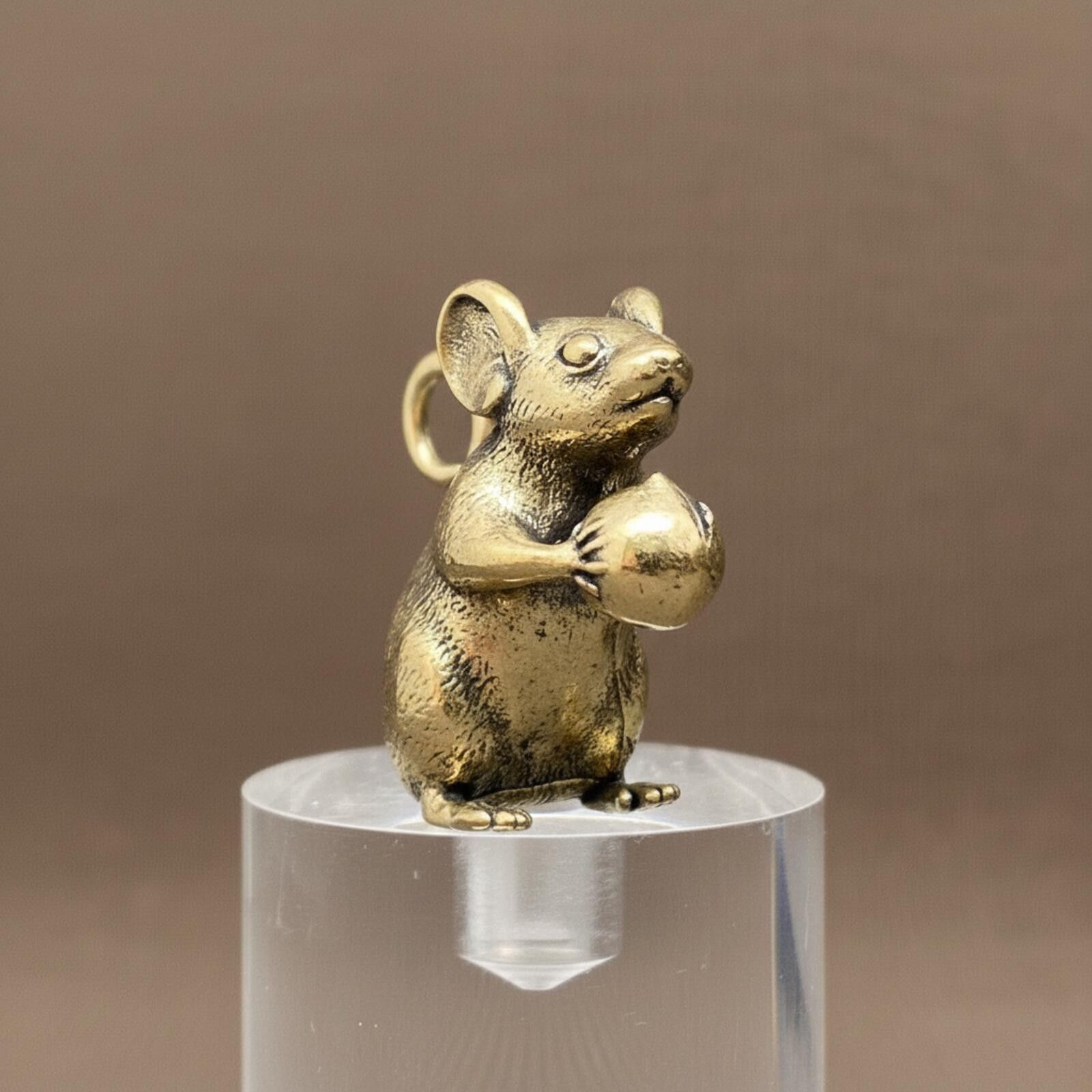 The Unbranded Brand Brass Mouse Figurine Miniature with Nut Size ONE SIZE - 1 Thumbnail