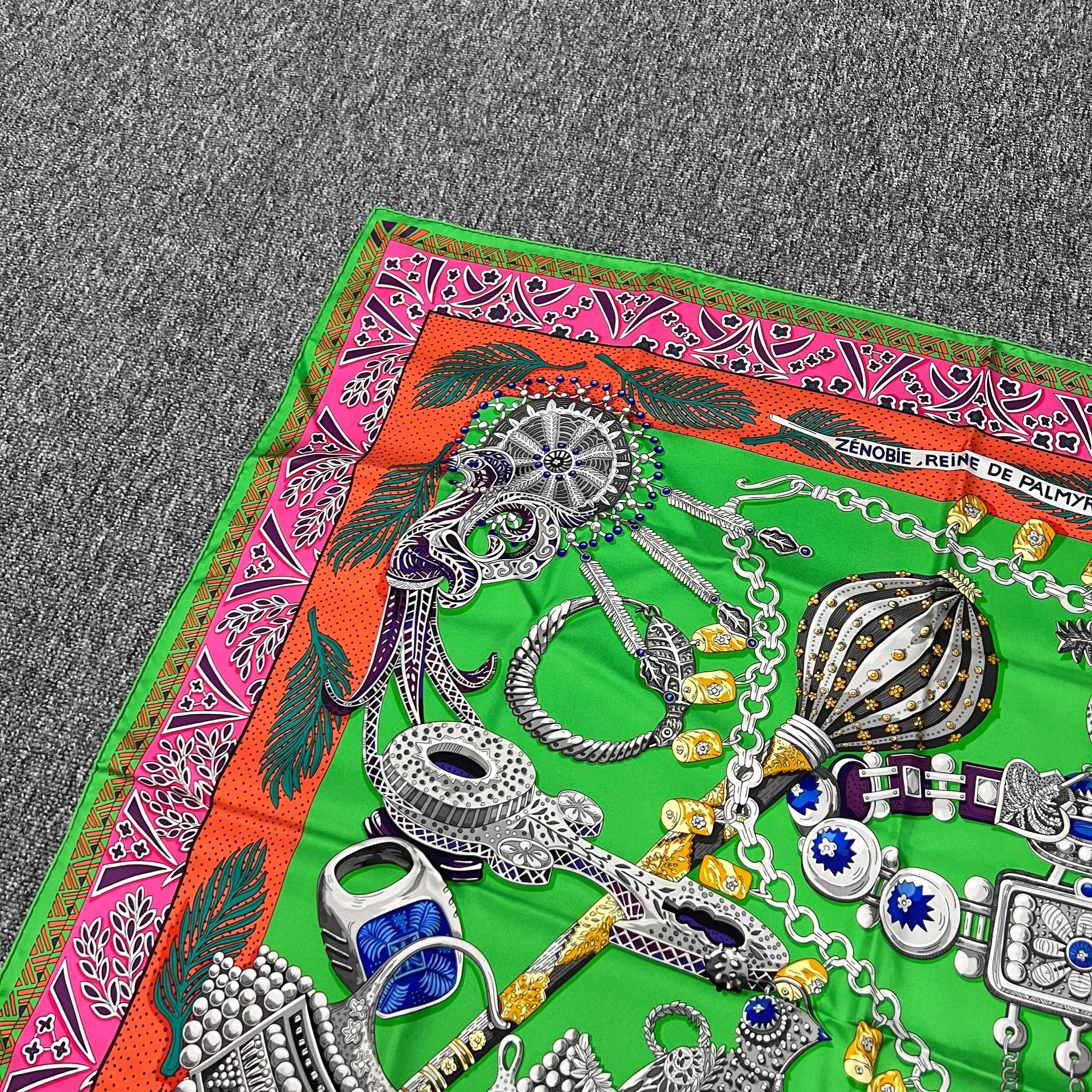 Hermes HERMES Queen's Scepter Jeweled Green Silk Scarf 90x90 BNIB Size ONE SIZE - 3 Thumbnail