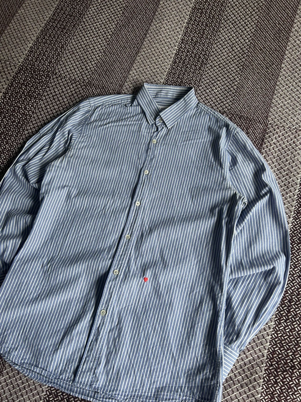 Vintage Moschino Striped Solid Shirt Blue Mens Size 40 Size US M / EU 48-50 / 2 - 5 Thumbnail