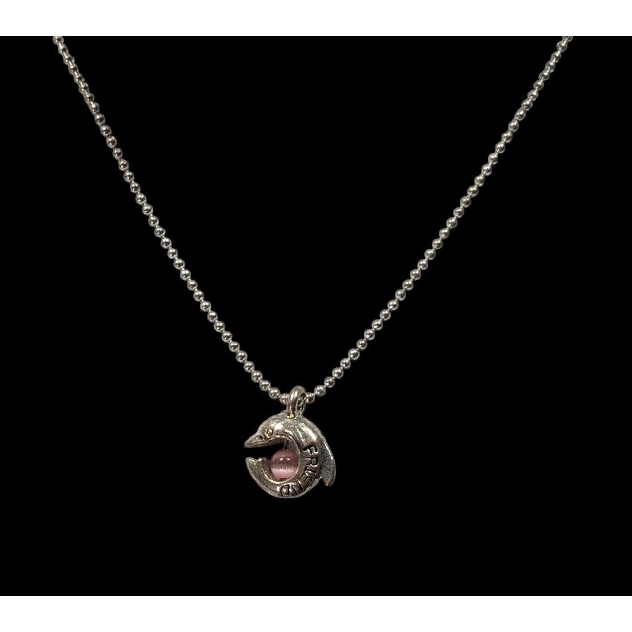 Other Minimalist Dolphin "Friend" Necklace Silver Tone With Pink C Size ONE SIZE - 2 Thumbnail