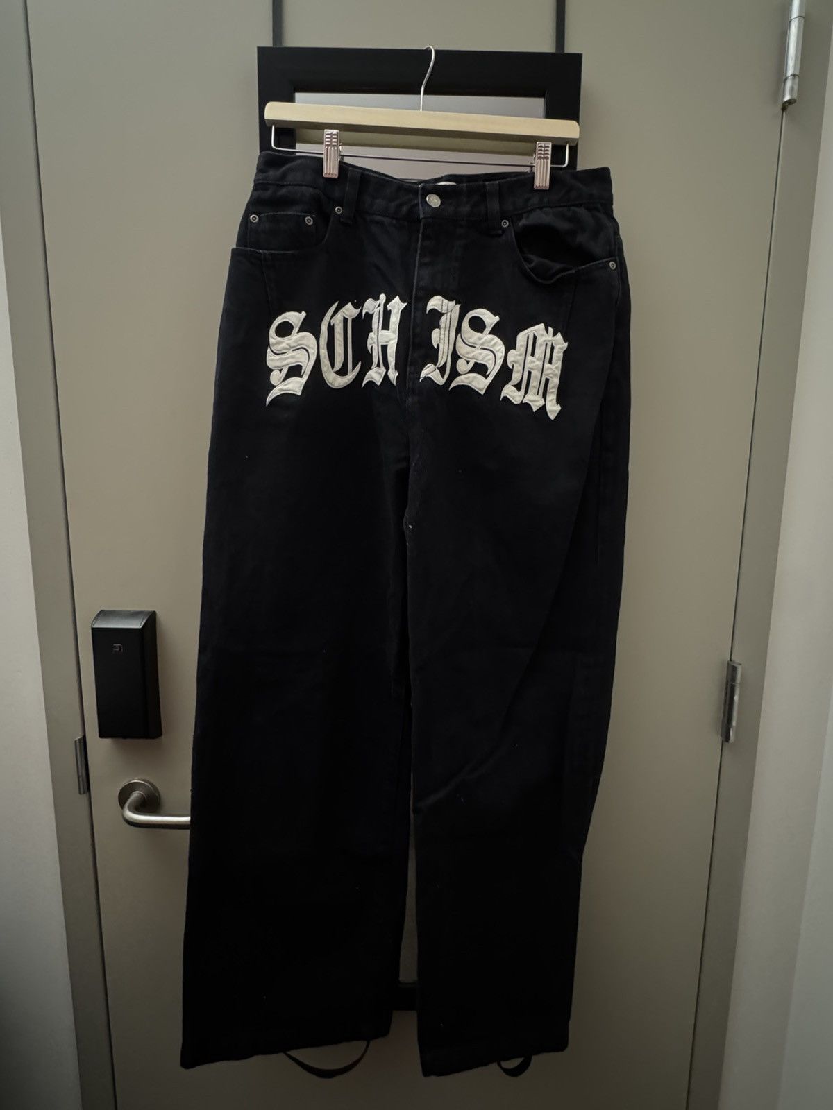 Japanese Brand Chrome Style Lettering Black Wide Leg Jeans Size US 32 / EU 48 - 1 Thumbnail