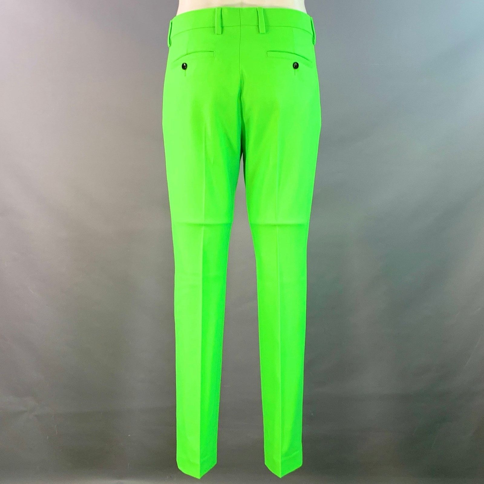 AMI Size 36 Neon Green Wool Blend Twill Notch Lapel Suit Size 36R - 5 Thumbnail