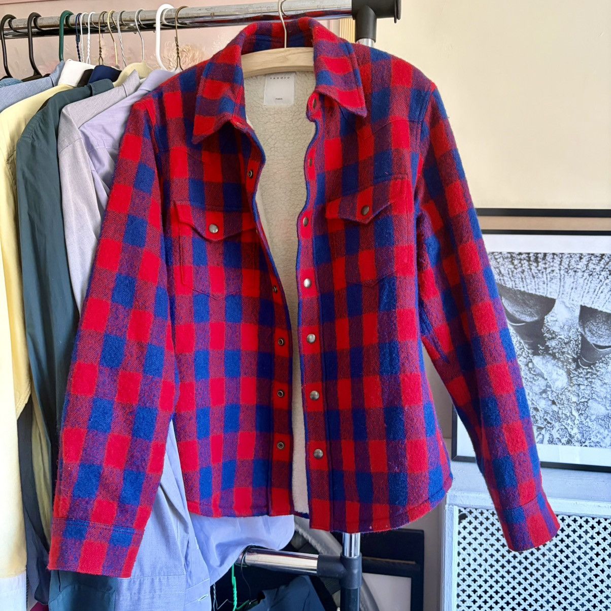 Sandro Paris Buffalo Check Wool Overshirt — L — SHPBL00445