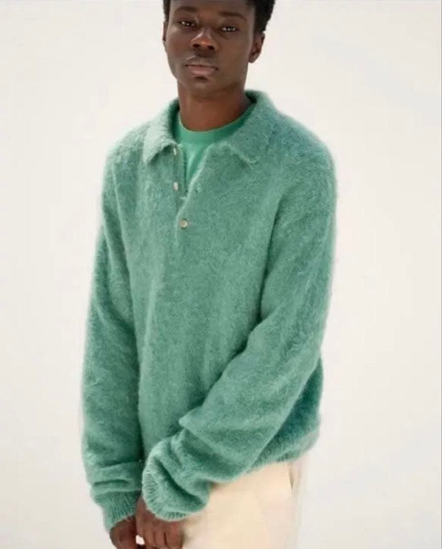 AURALEE BRUSHED SUPER KID MOHAIR KNIT POLO 4