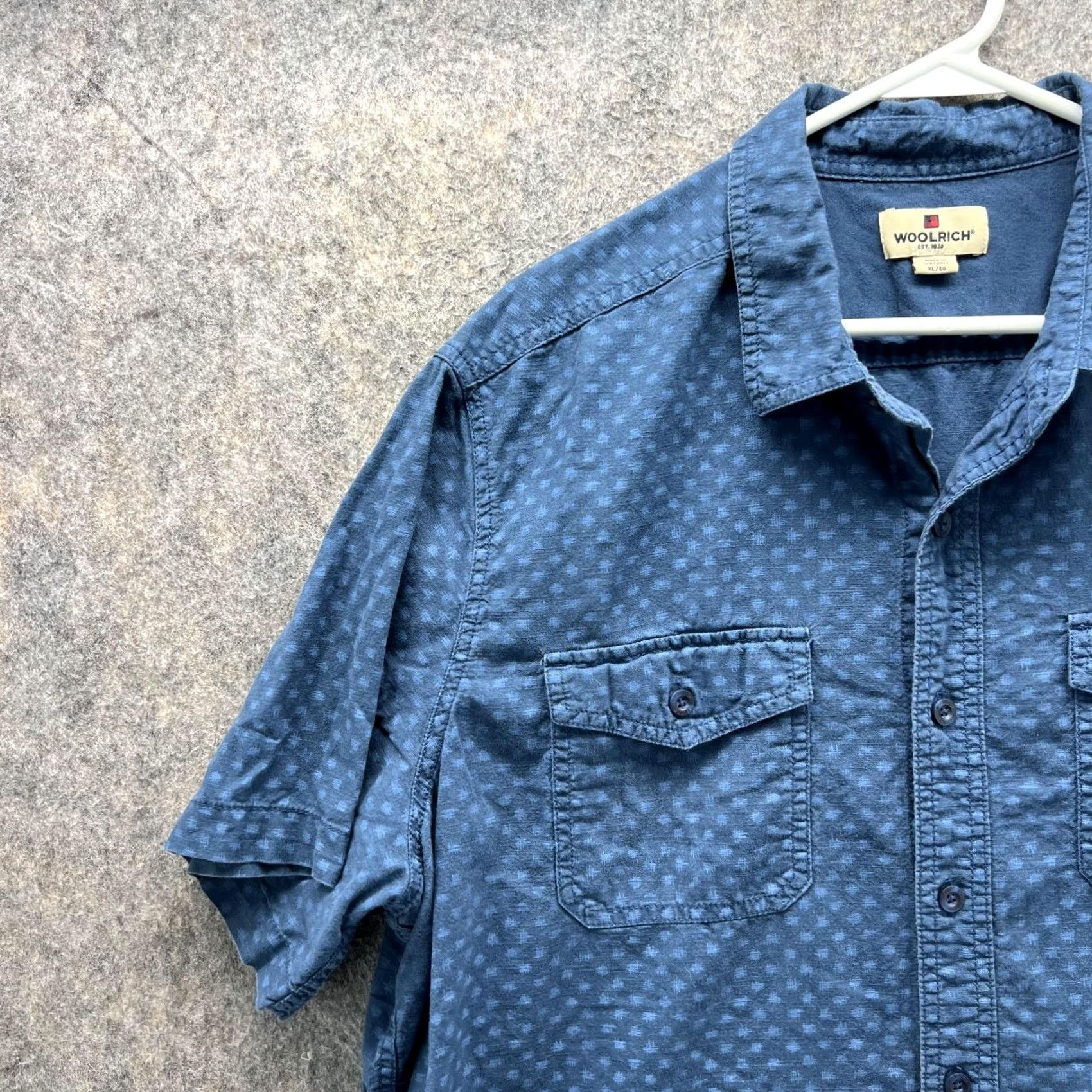 Vintage VINTAGE Woolrich Shirt Men XL Blue Casual Button-Down Short Sleeve Dots Pattern World? Size US XL / EU 56 / 4 - 3 Thumbnail