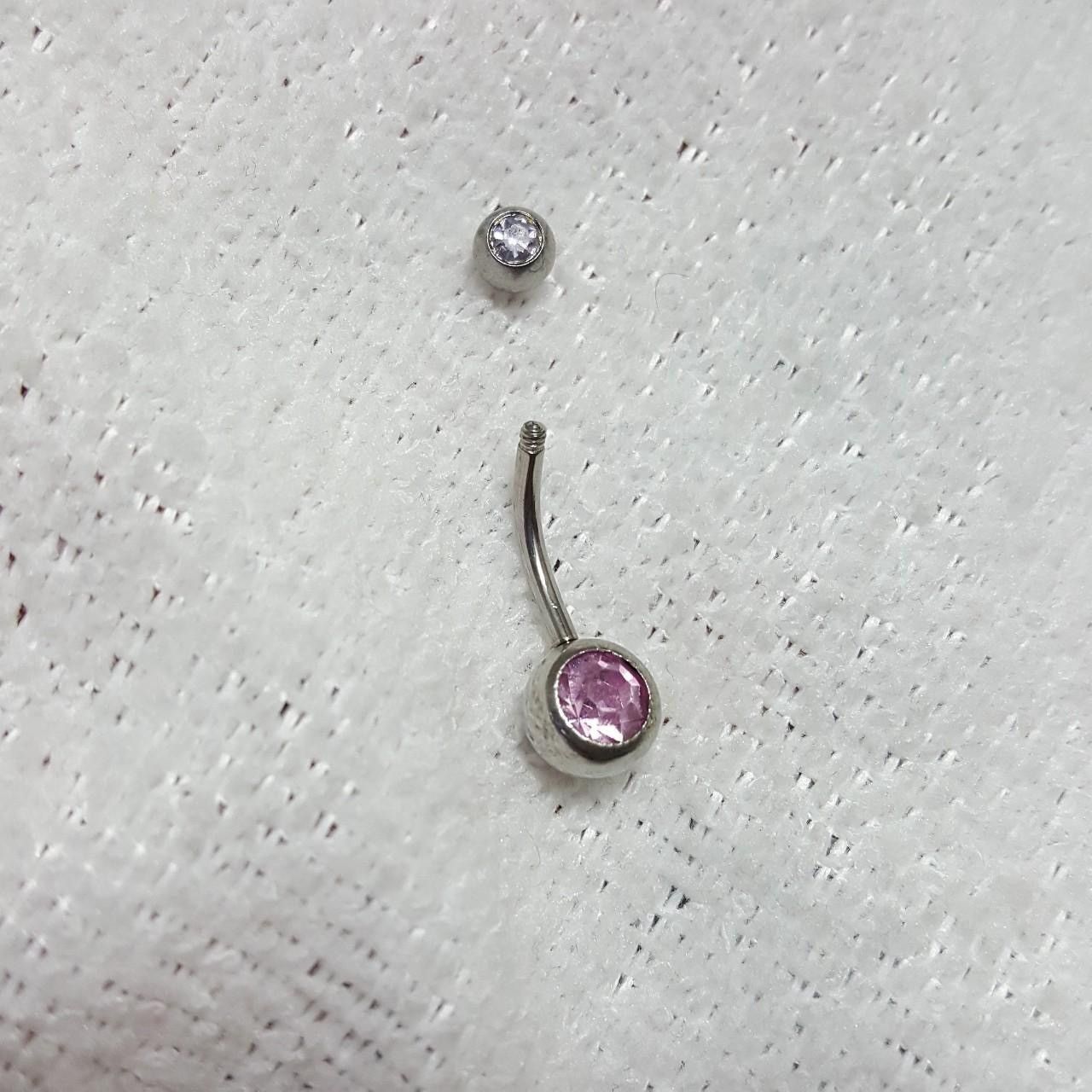 Vintage Silver Double Crystals Barbell Navel Belly Button Ring Size ONE SIZE - 2 Thumbnail