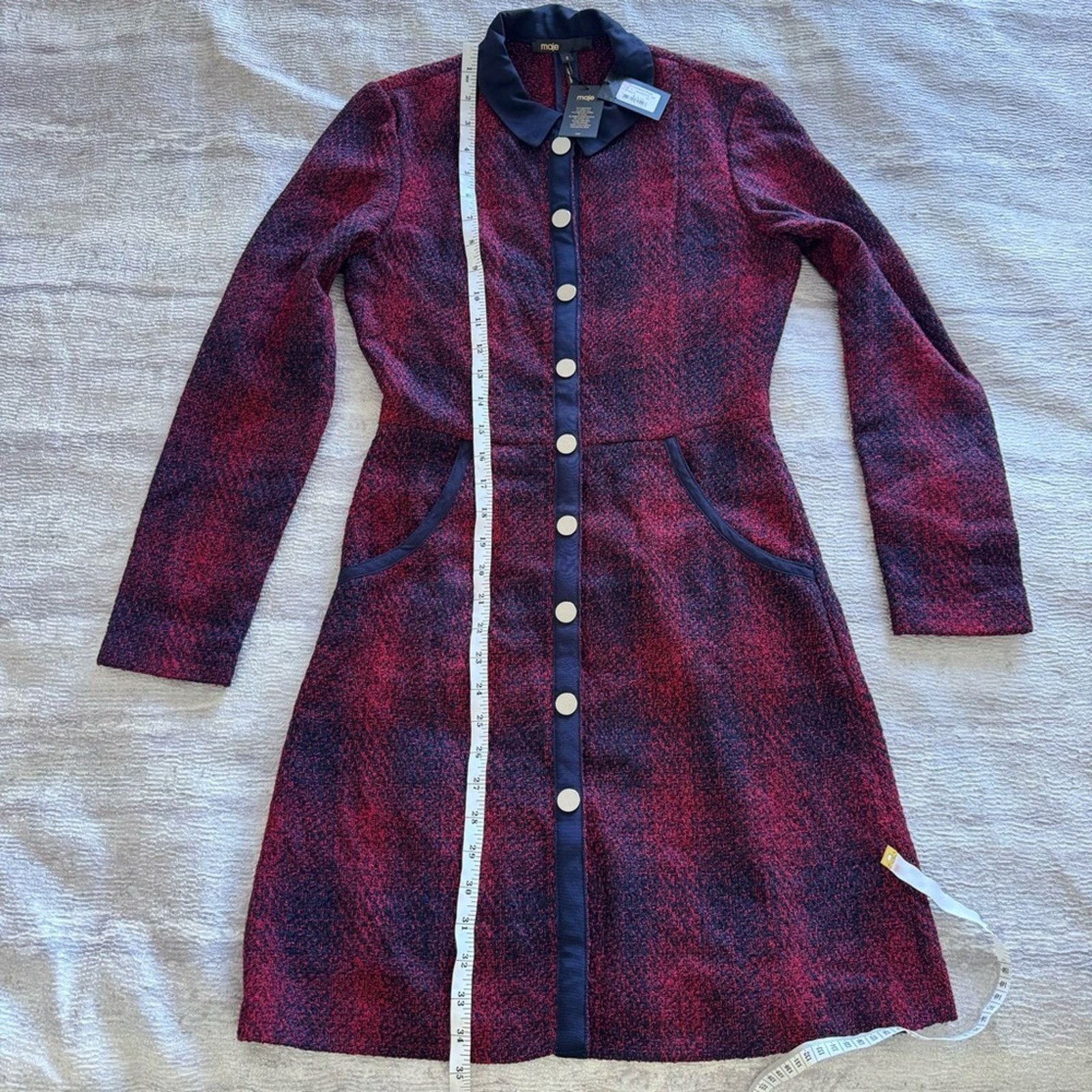 NWT! Maje Red and Black Long Sleeve Dress, Size 2
