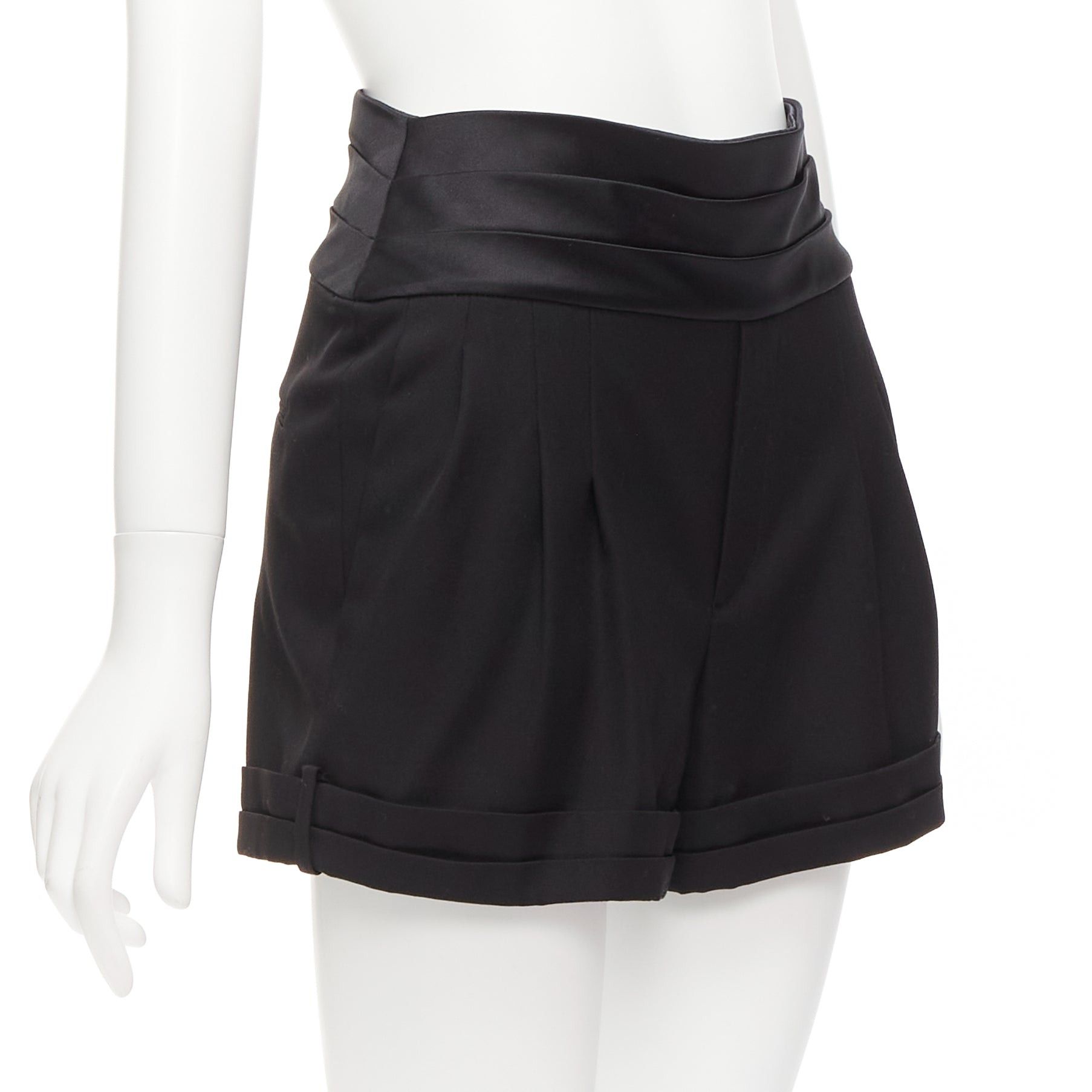 Saint Laurent Paris SAINT LAURENT 2019 black virgin wool cumberband high waist shorts FR36 S Size 27" / US 4 / IT 40 - 1 Thumbnail