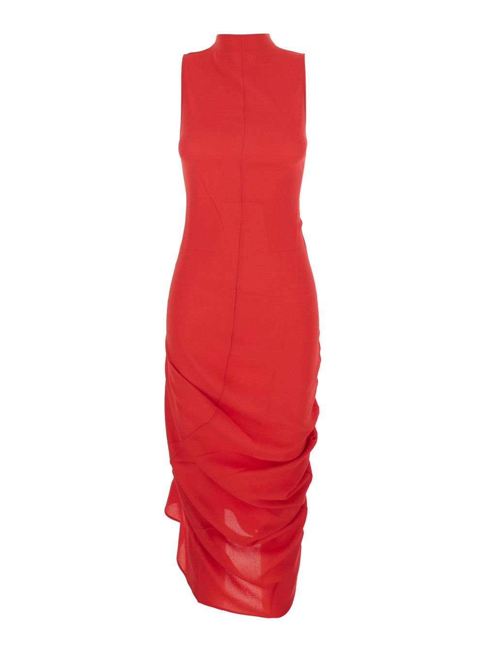 'La Robe J' Red Dress with J Application on the Back and Ruffle Details in Fabric Woman