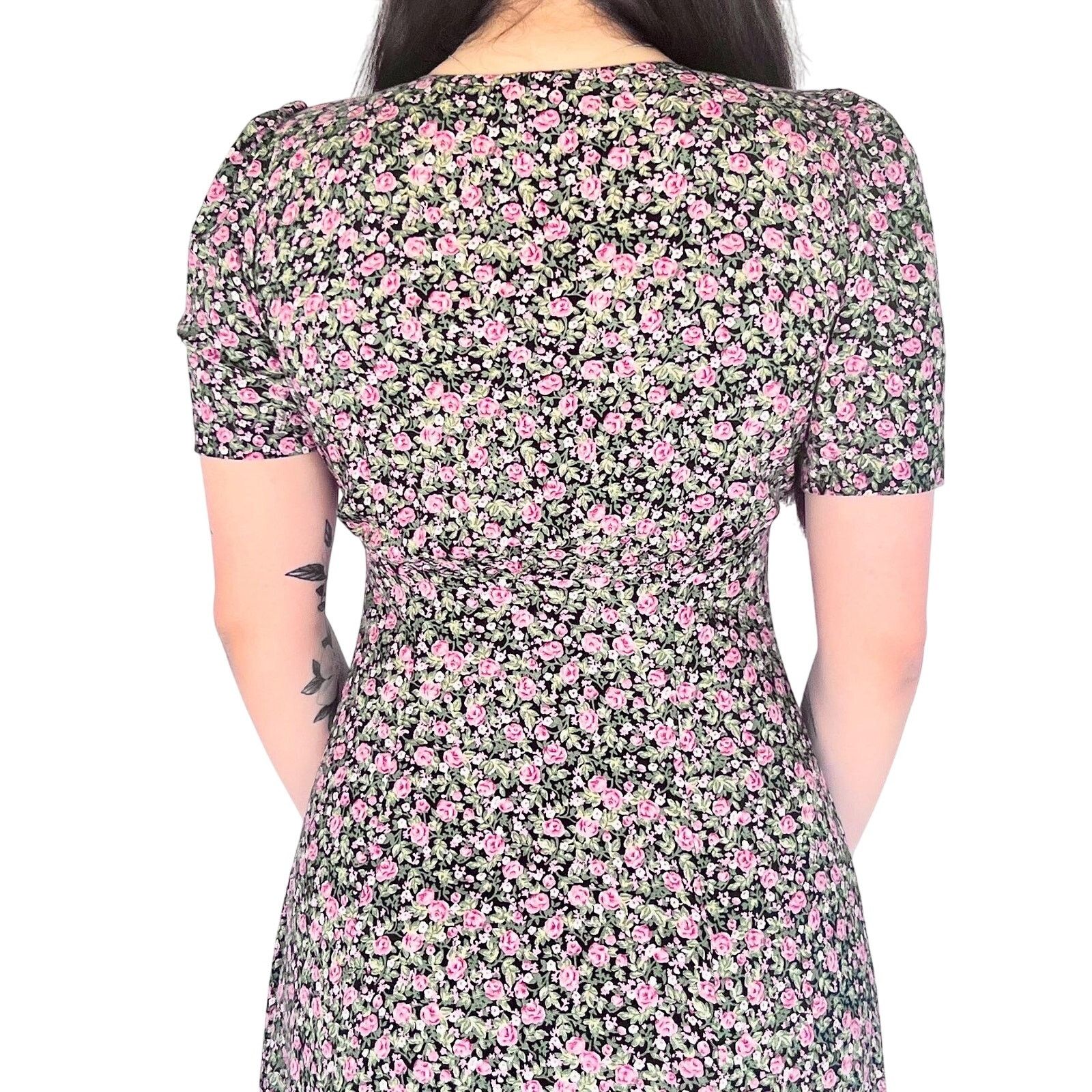 Vintage VTG 90s Floral Cottagecore Midi Dress Puff Sleeve 5/6 Size M / US 6-8 / IT 42-44 - 5 Thumbnail