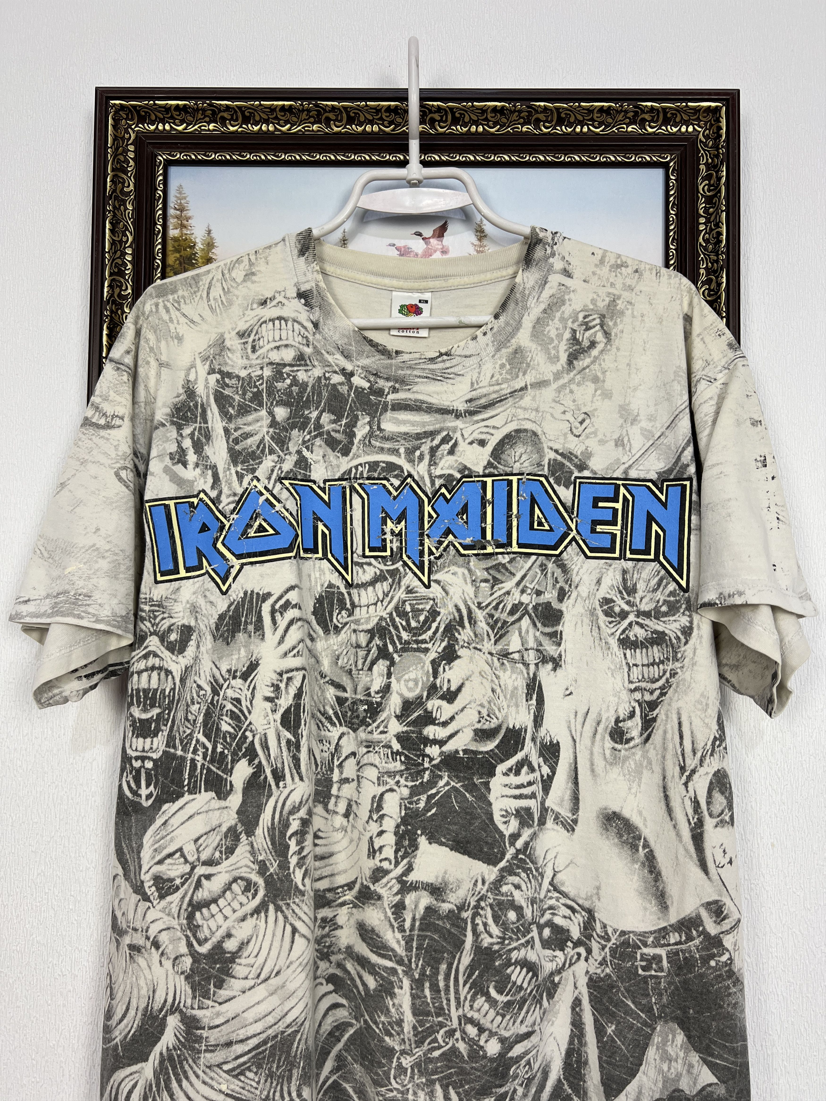 Vintage Vintage Iron Maiden Band Tee All Over Print Shirt White Rare Size US XL / EU 56 / 4 - 2 Thumbnail