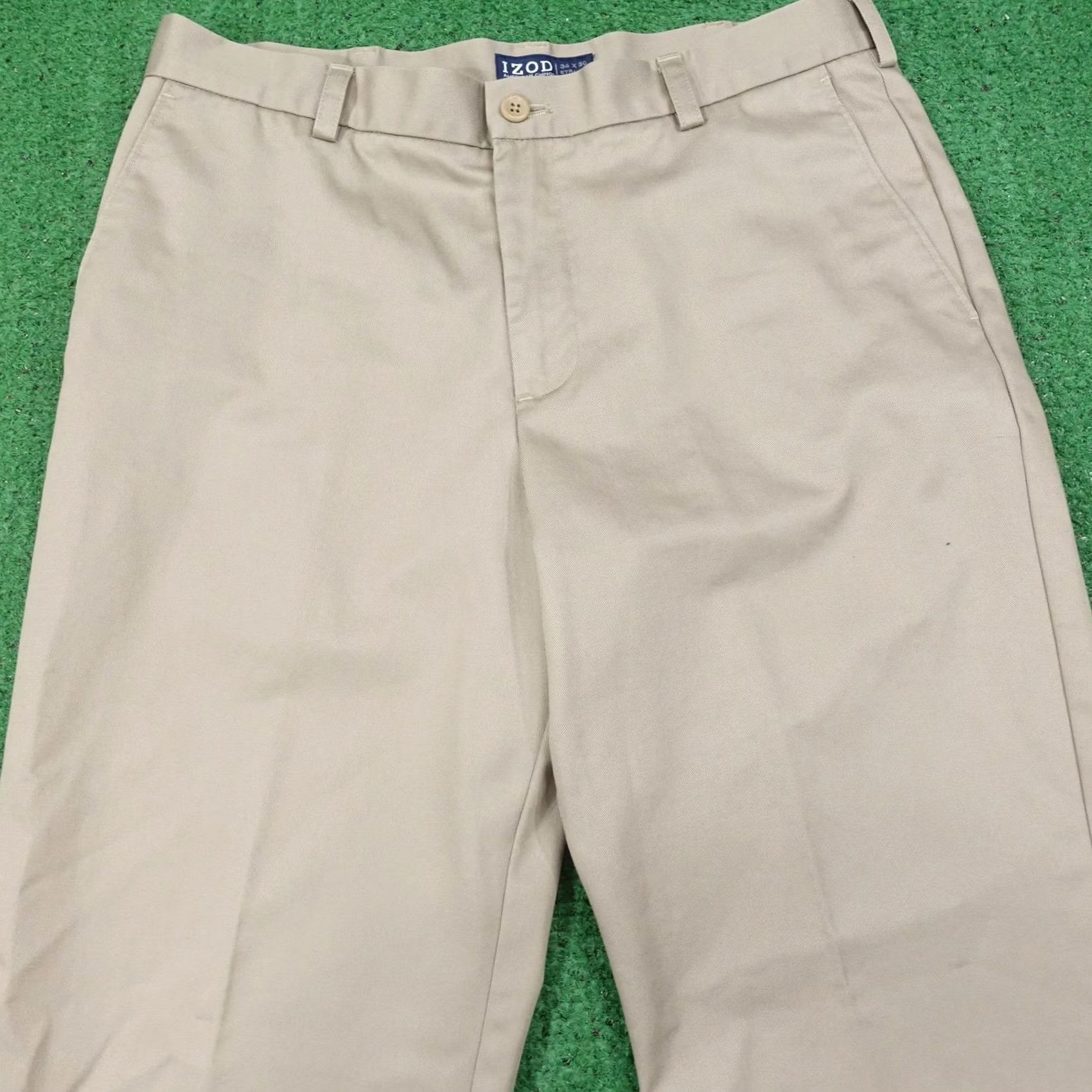 Izod IZOD Chino Pants Mens 34x30 Beige Straight Fit Cotton Casual Khakis Size US 34 / EU 50 - 2 Thumbnail