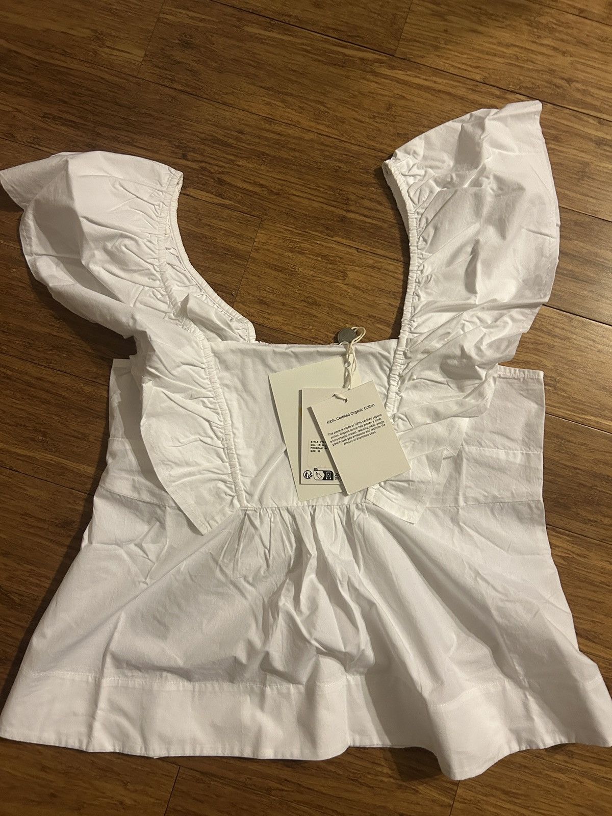 Ganni GANNI Ruffled 100% Organic Cotton Poplin Top White Size M / US 6-8 / IT 42-44 - 5 Thumbnail