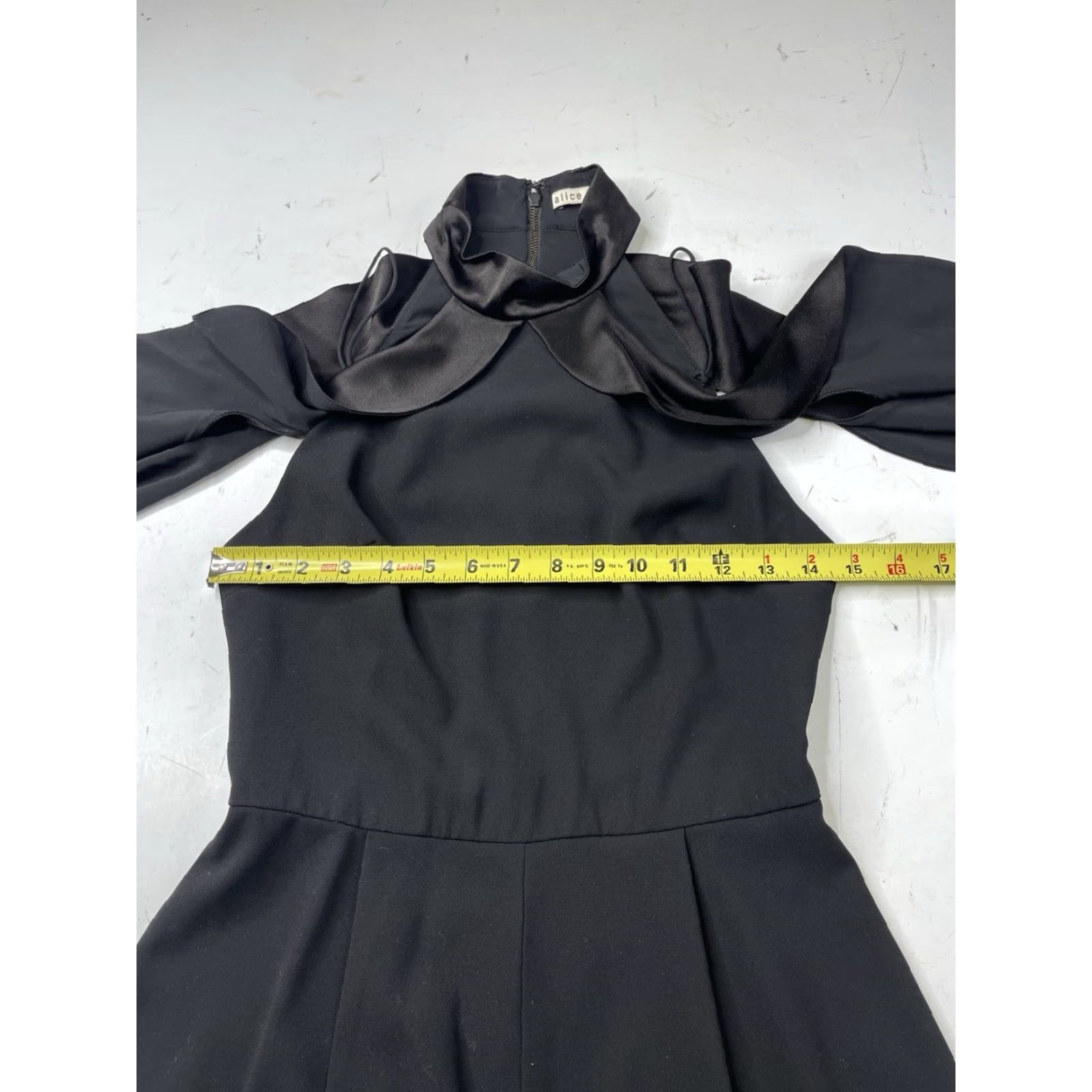 Alice + Olivia Alice + Olivia Rosaline High Neck Satin Ruffle Cold Shoulder Pleated Romper 4 Black Women Romper Satin Ruffle High Neck Pleated Cold Shoulder 4 Womens Size 27" / US 4 / IT 40 - 7 Thumbnail