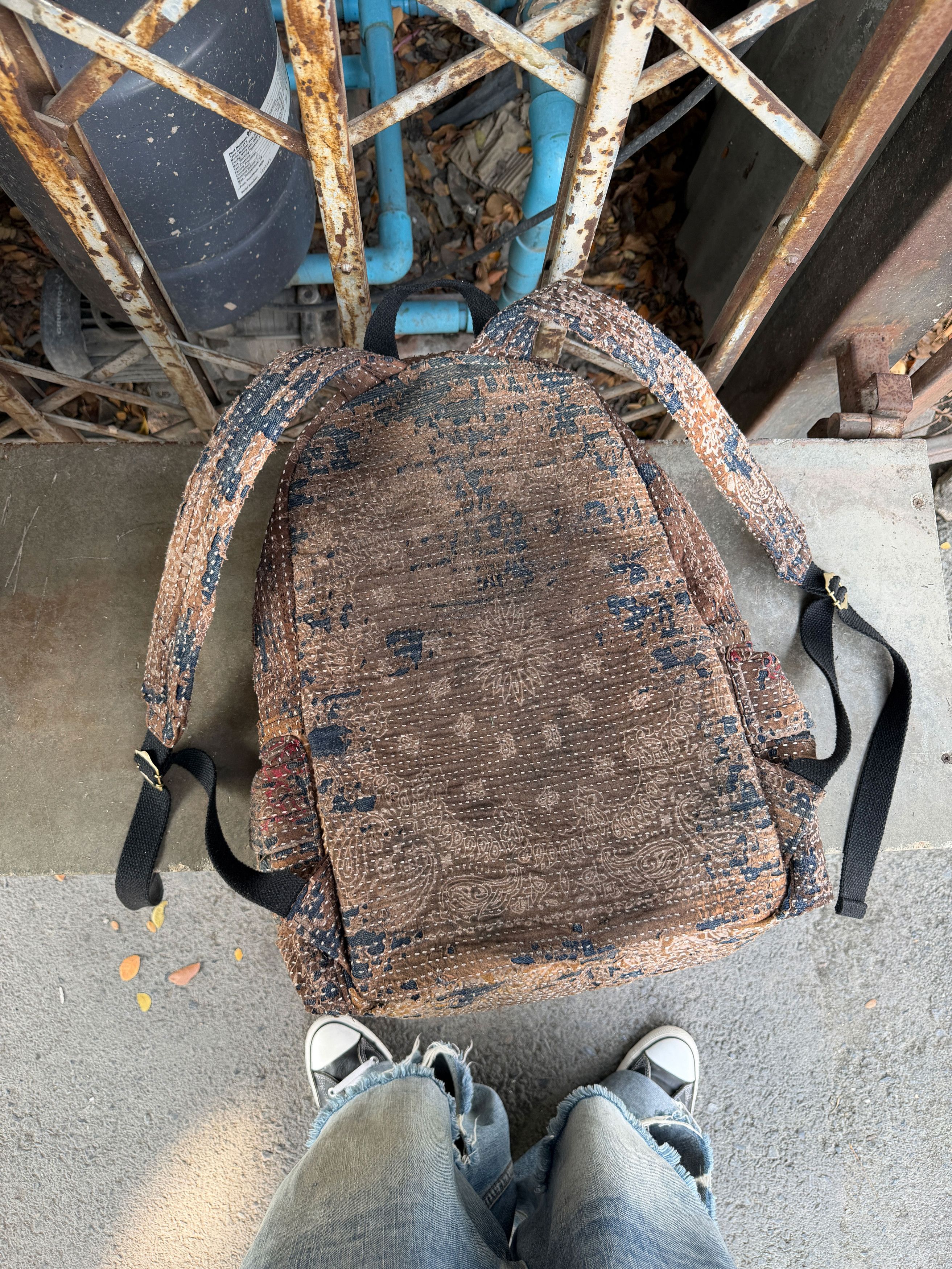Japanese Brand BORO SASHIKO Studded FLOWER Backpack 🕷️🕸️ Size ONE SIZE - 11 Thumbnail