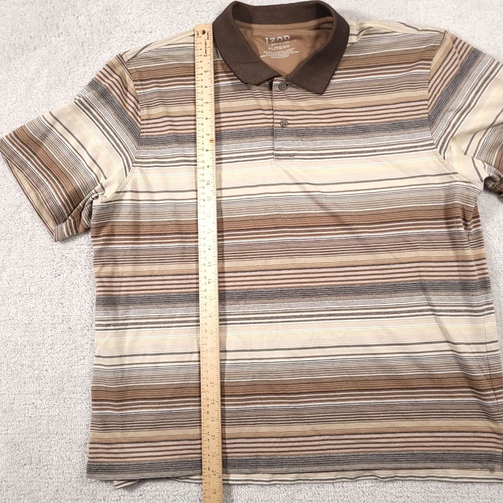 Izod IZOD Polo Shirt XL Brown Striped Golf Classix Performance Rugby Outdoor Shirt Mens Regular Fit Size US XL / EU 56 / 4 - 7 Thumbnail