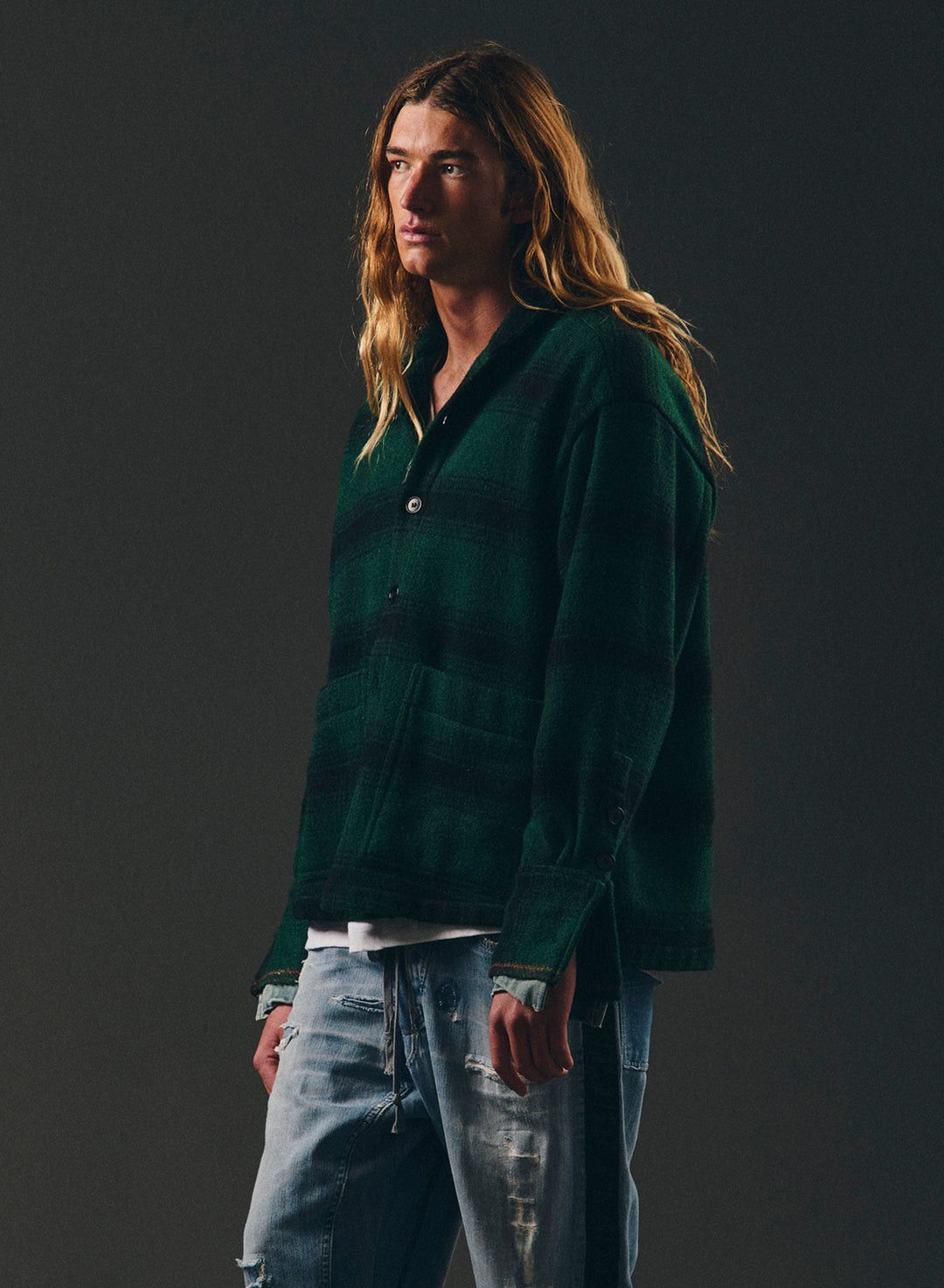 Greg Lauren $1200 Greg Lauren Green Plaid Shawl Collar Boxy Jacket Size US XL / EU 56 / 4 - 5 Thumbnail