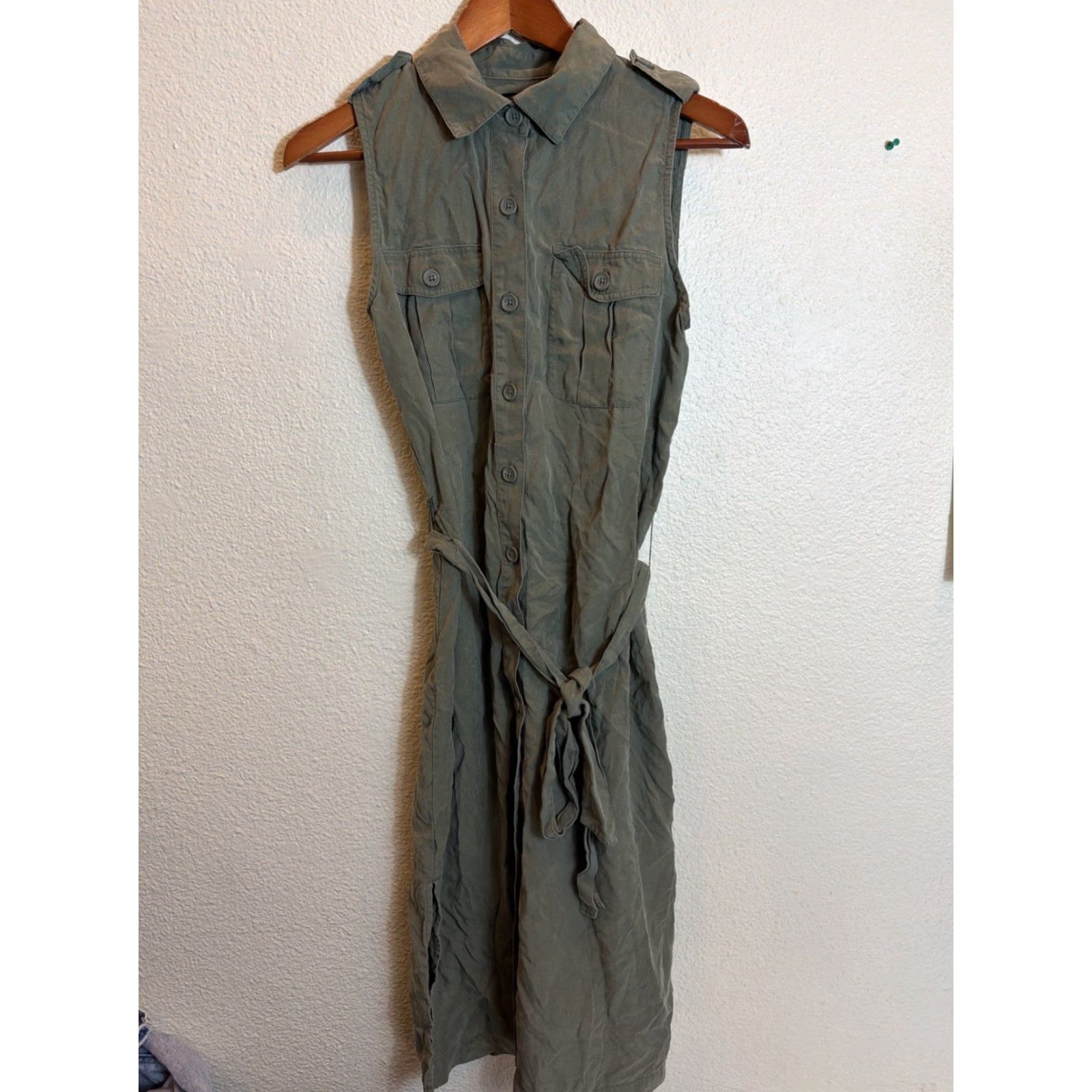 Banana Republic VINTAGE Banana Republic Women’s Small Olive Sleeveless Belted Flight Jacket Dress Tencel Size S / US 4 / IT 40 - 2 Thumbnail