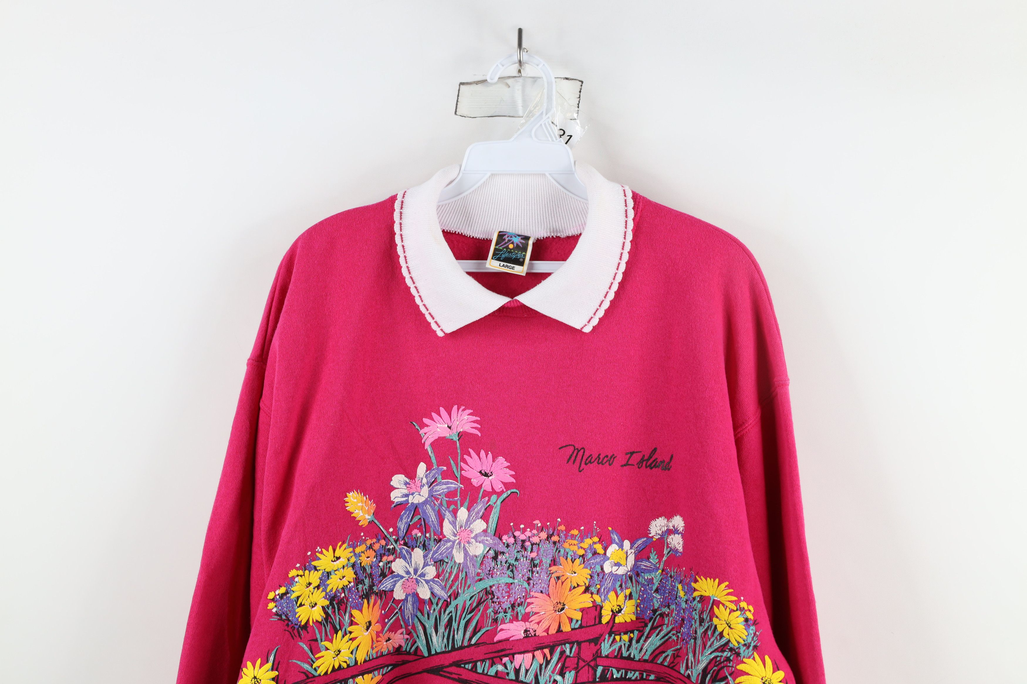 Vintage Vintage 90s Streetwear Flower Collared Sweatshirt USA Size L / US 10 / IT 46 - 2 Thumbnail