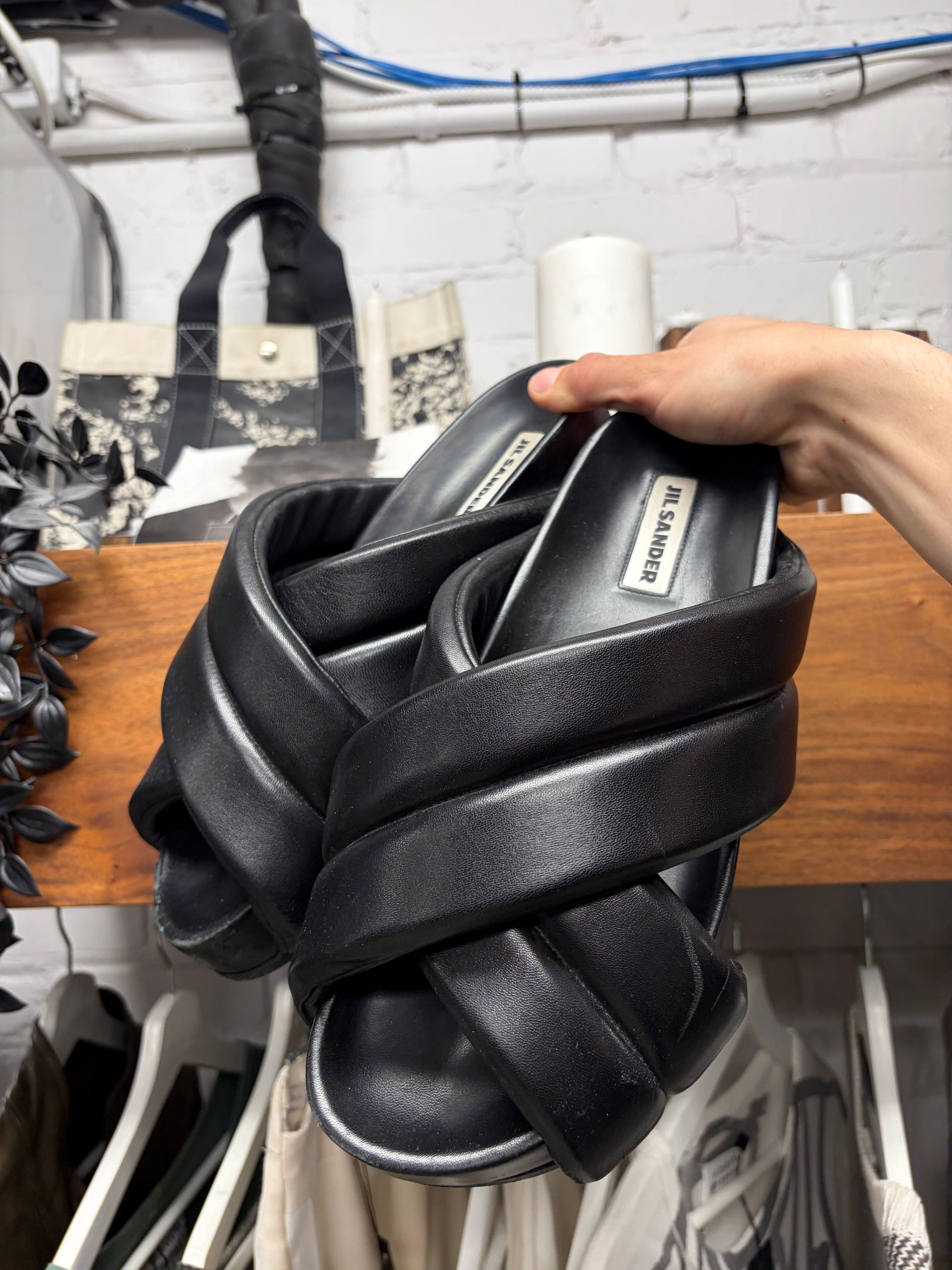 Jil Sander Jil Sander Crossover Strap Black Leather Sandals Size US 10 / EU 43 - 1 Thumbnail