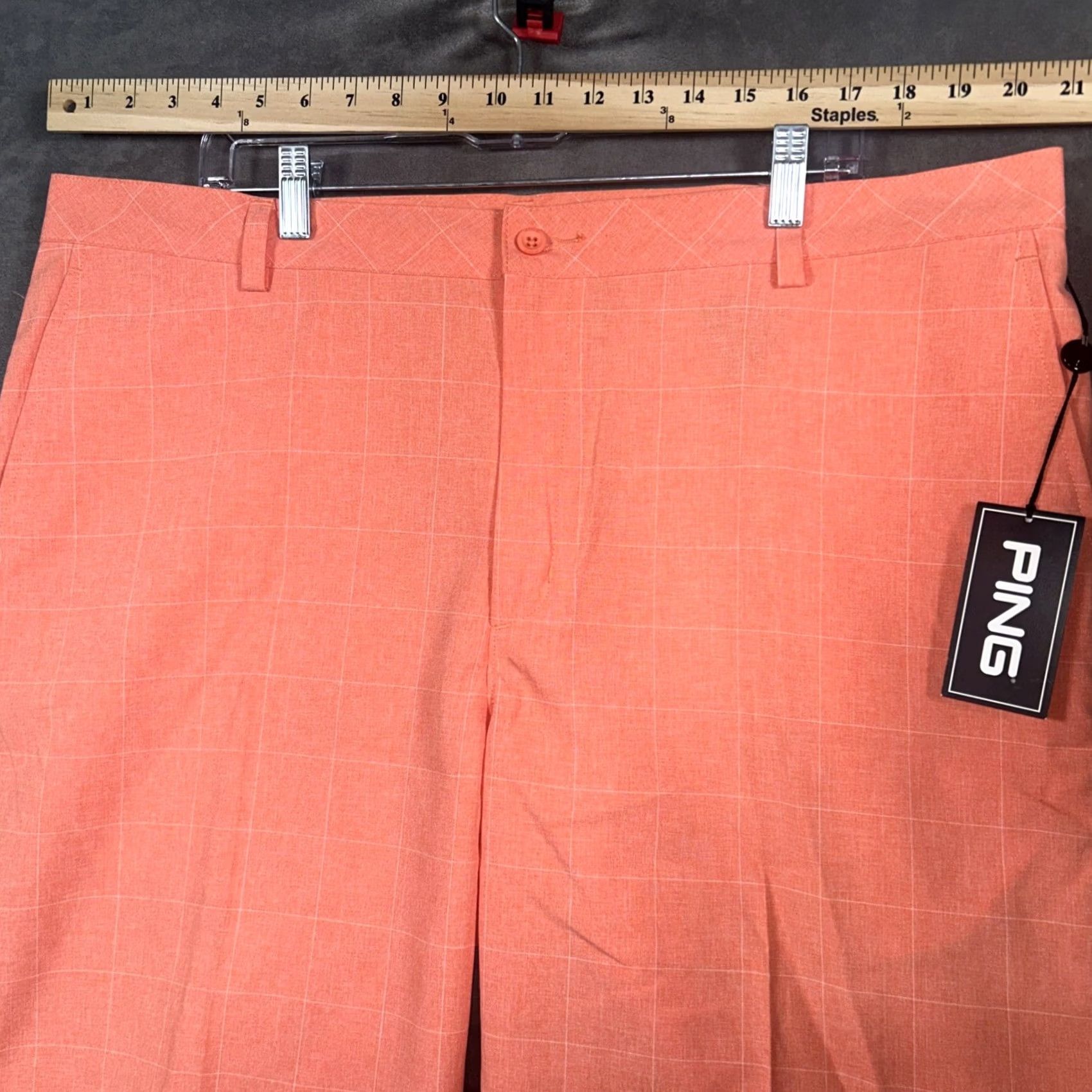 Vintage PING Golf Shorts Mens 40 (Fits 42) Salmon Plaid Performance Khakis Orange 42 Size US 42 / EU 58 - 3 Thumbnail