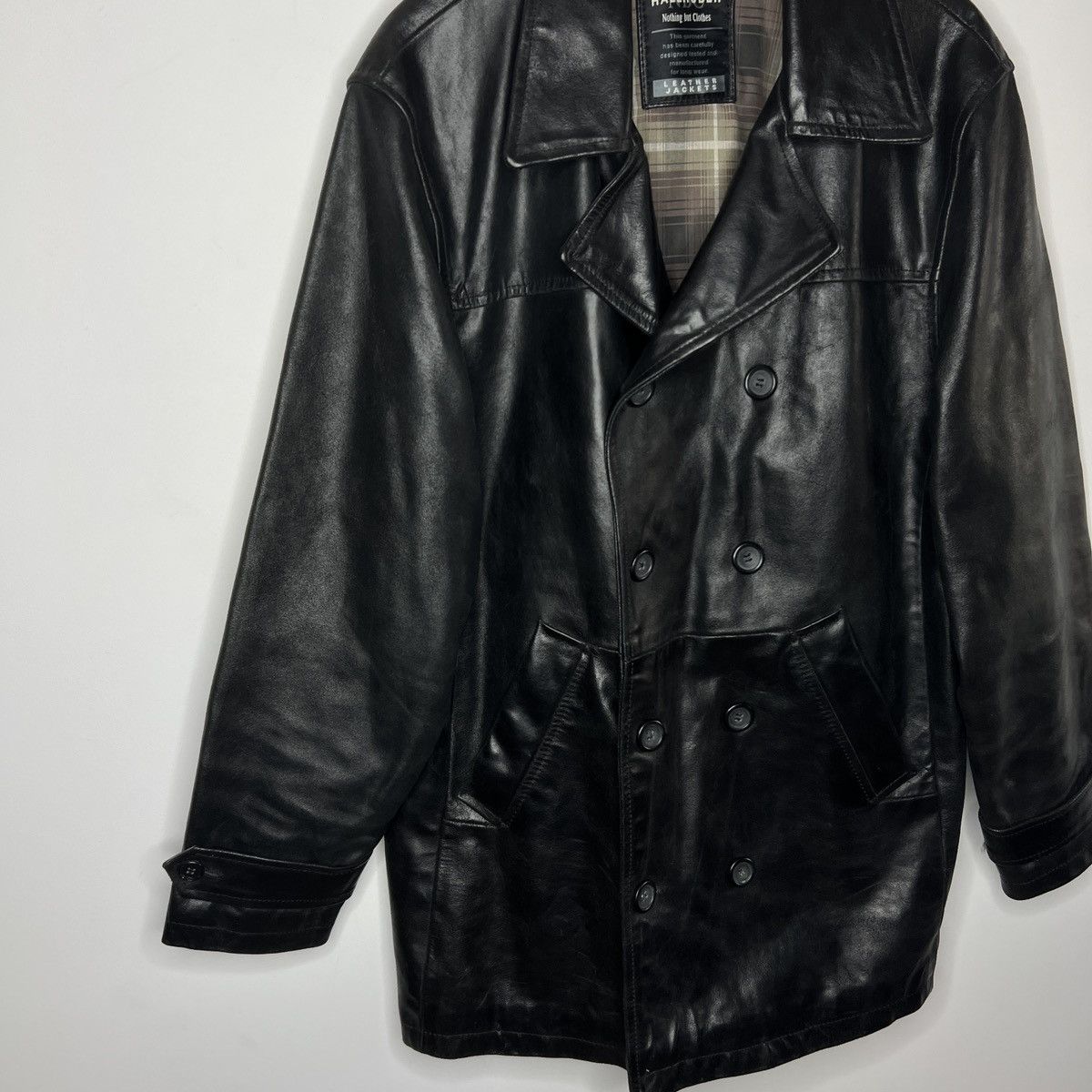 Vintage Vintage Heavy Genuine Leather Coat Double Breasted Black 90s Size US M / EU 48-50 / 2 - 3 Thumbnail