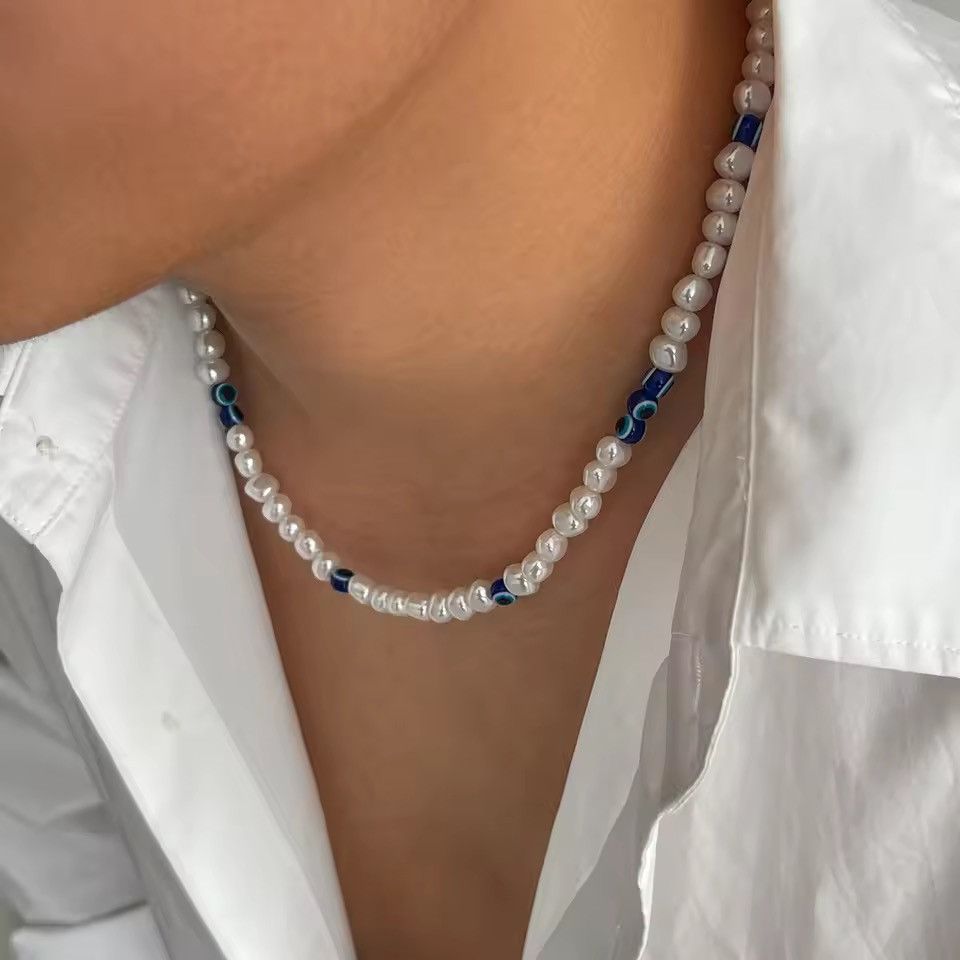Jewelry Imitation Baroque Acrylic Pearl Demon Eye Bead Necklace Size ONE SIZE - 2 Thumbnail