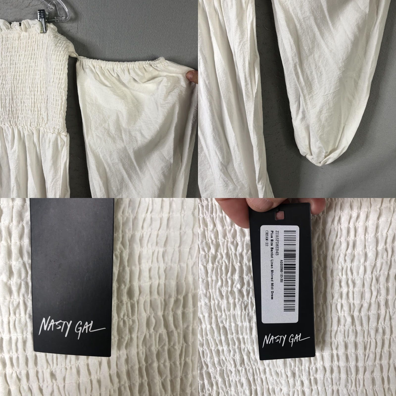 Nasty Gal Nasty Gal Dress Womens 18 White Bardot Smocked Puff Sleeve Boho Midi Sundress Size XXL / US 16-18 / IT 52-54 - 10 Thumbnail