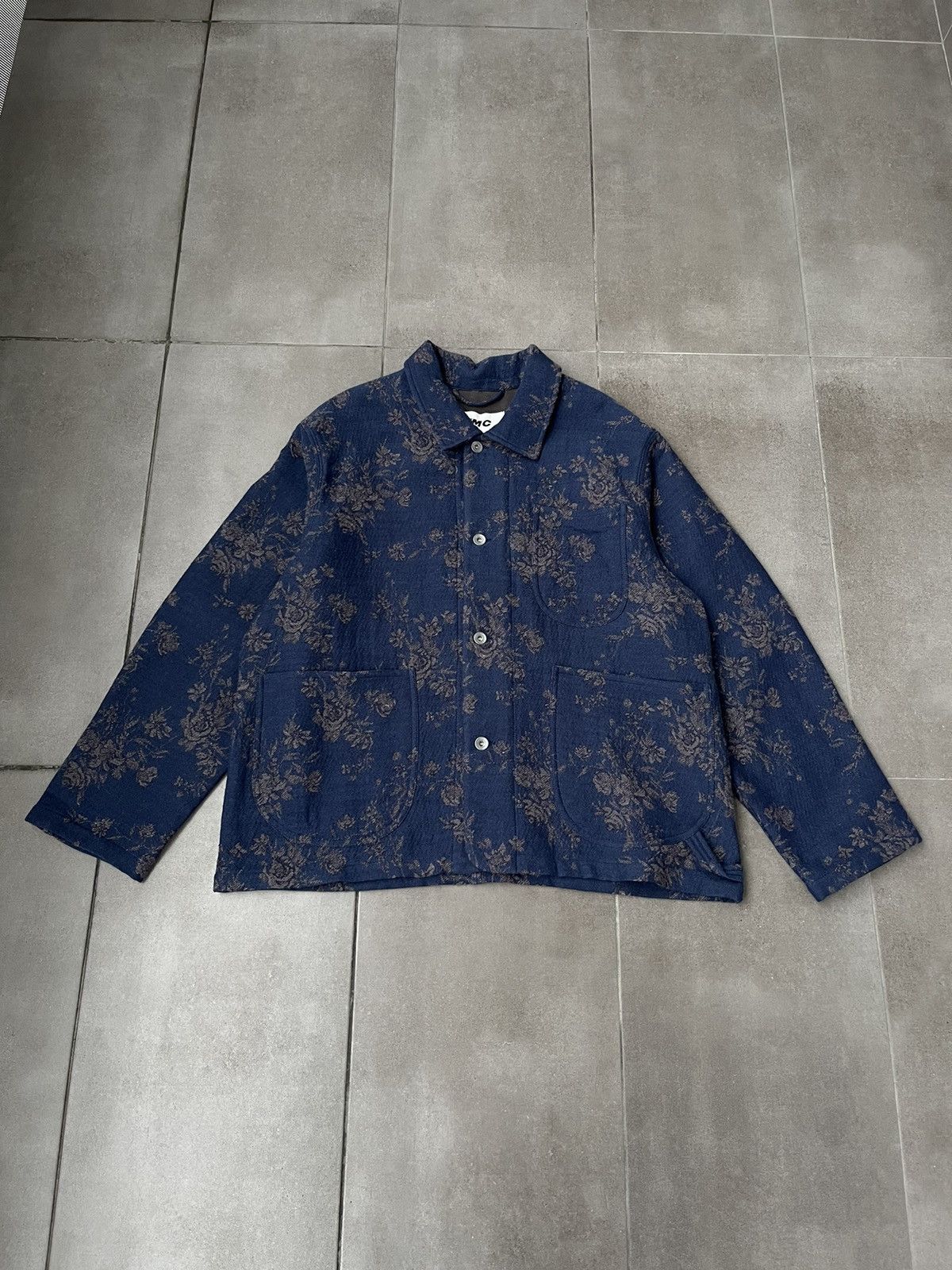 YMC !DS! SS23 YMC Labour Floral Navy Wool Jacquard Jacket Size US L / EU 52-54 / 3 - 8 Thumbnail