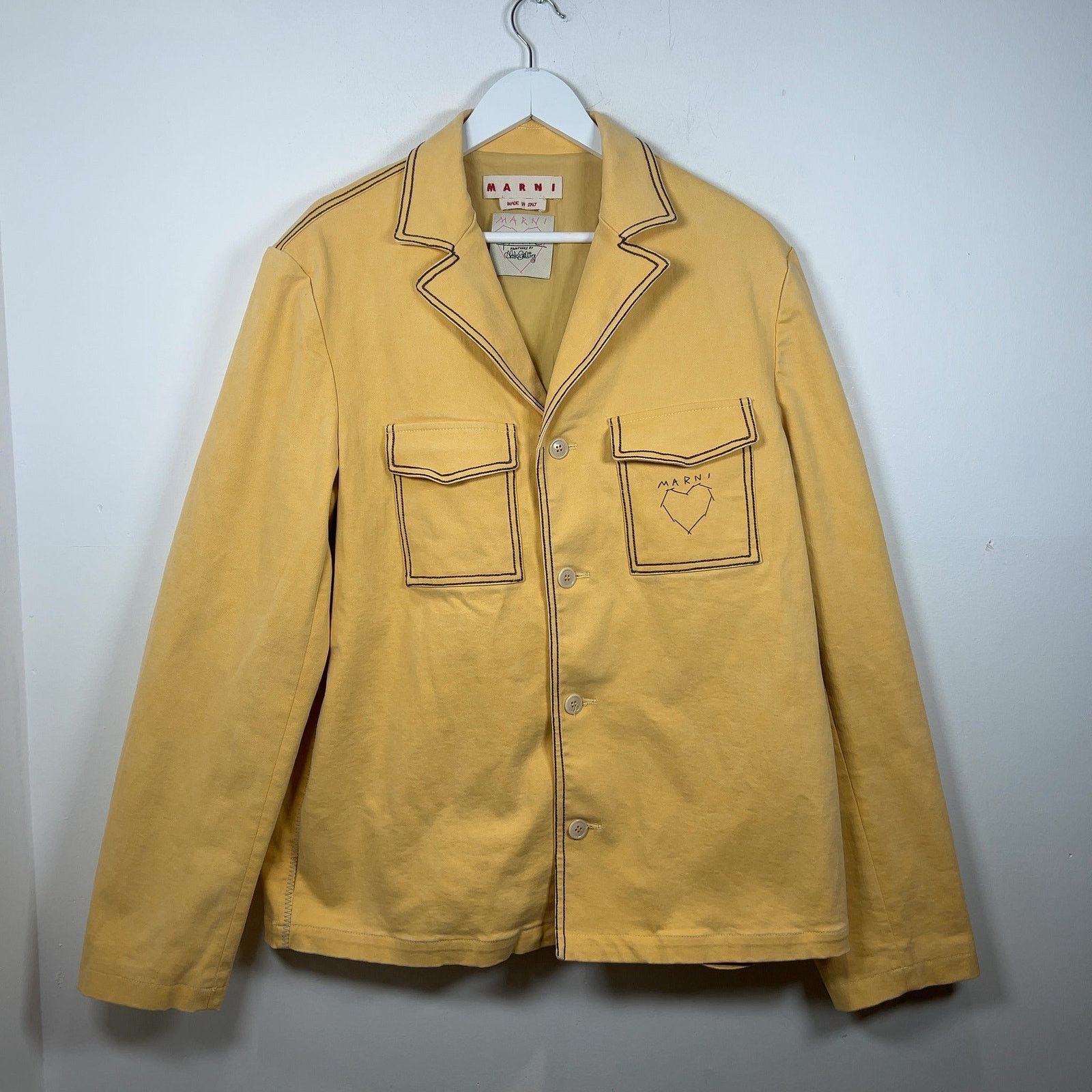 Marni Marni Yellow Stitch Logo Denim Blazer Size 52L - 1 Thumbnail
