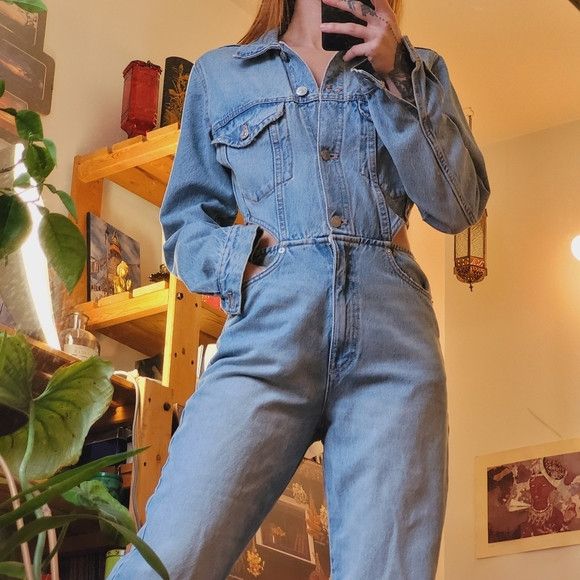 Zara Bloggers Fav Zara Limited Edition Cut Out Denim Jumpsuit - S Size 27" / US 4 / IT 40 - 2 Thumbnail