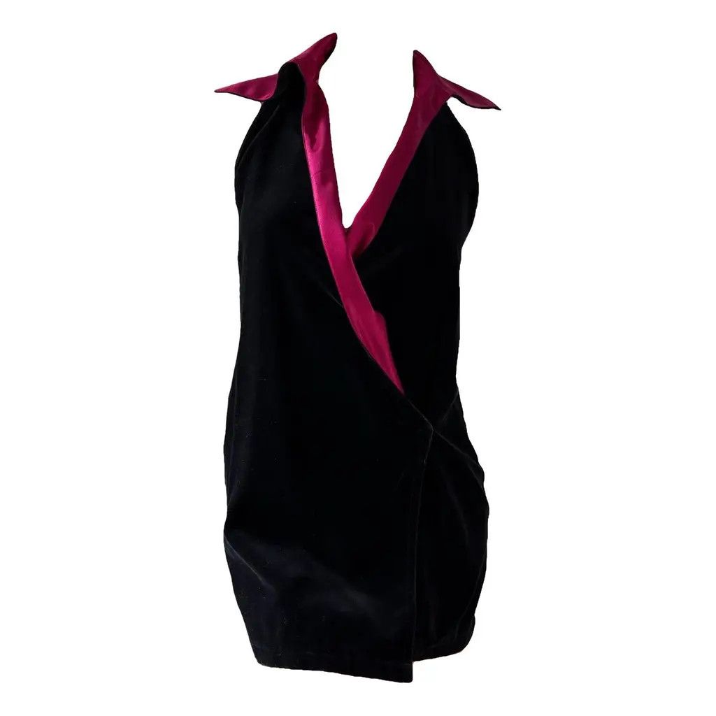 Versace Gianni Versace Womens Black Pink Wrap Velvet Mini Dress IT40 Size S / US 4 / IT 40 - 2 Thumbnail