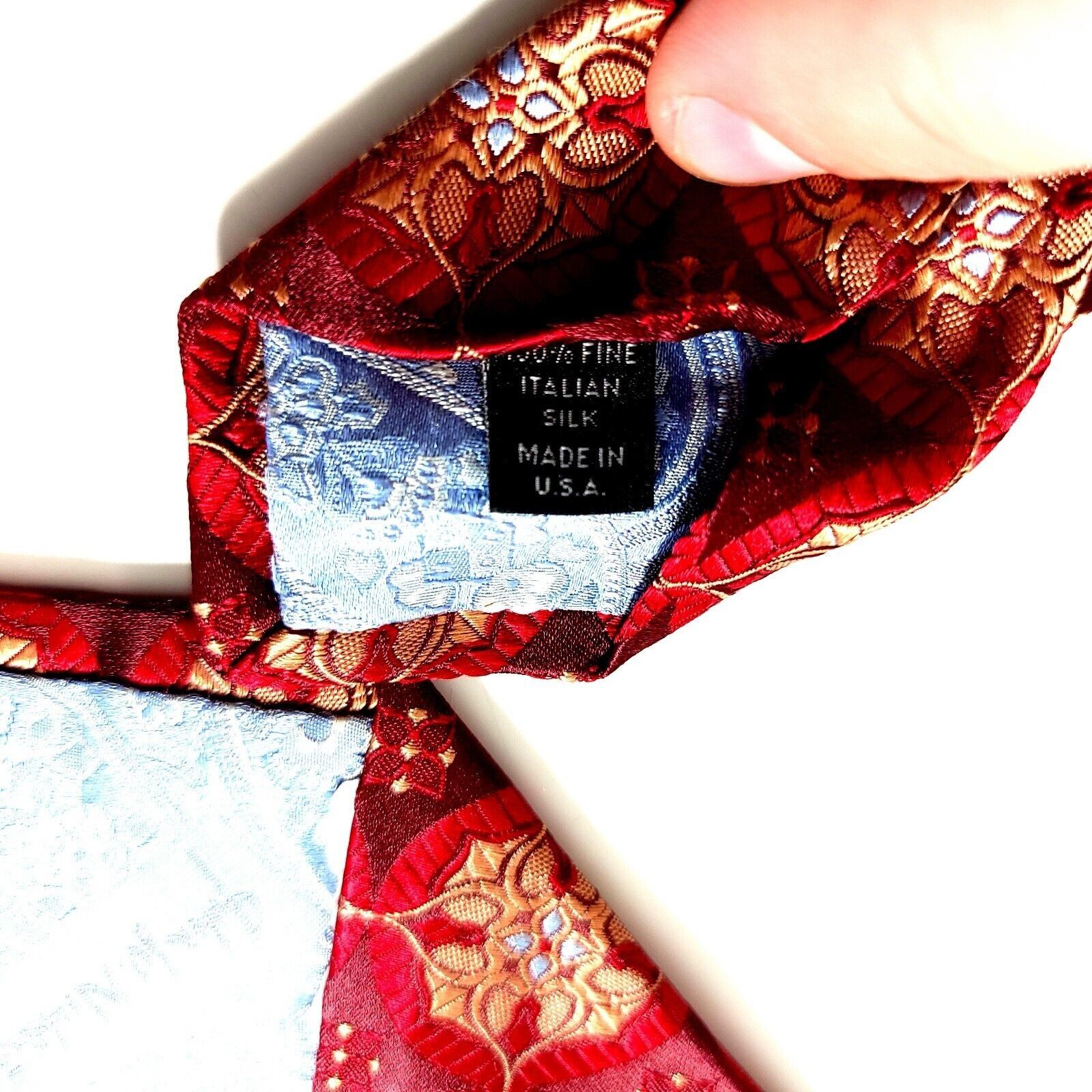 Nordstrom John W. Nordstrom Red Woven Floral Geometric Tan Silk Tie Size ONE SIZE - 6 Thumbnail