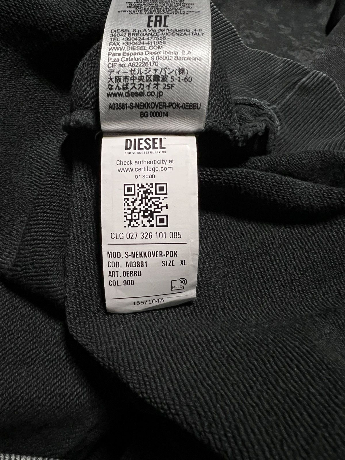 Diesel Diesel Brushed Cotton Hoodie Size XL Size US XL / EU 56 / 4 - 5 Thumbnail