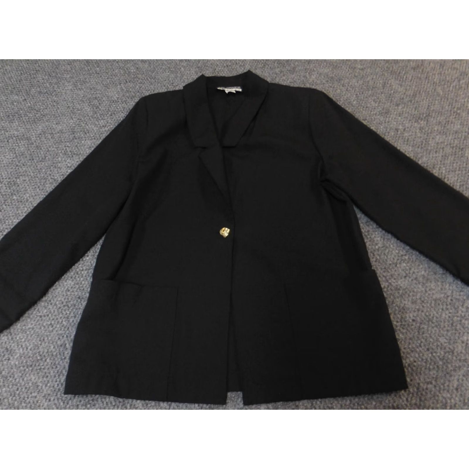 Vintage Sag Harbor Blazer Womens 10P Petite Black Notch Lapel Single-Breasted 1 Button Tuxedo Style Lightweight Fall Winter Size L / US 10 / IT 46 - 2 Thumbnail