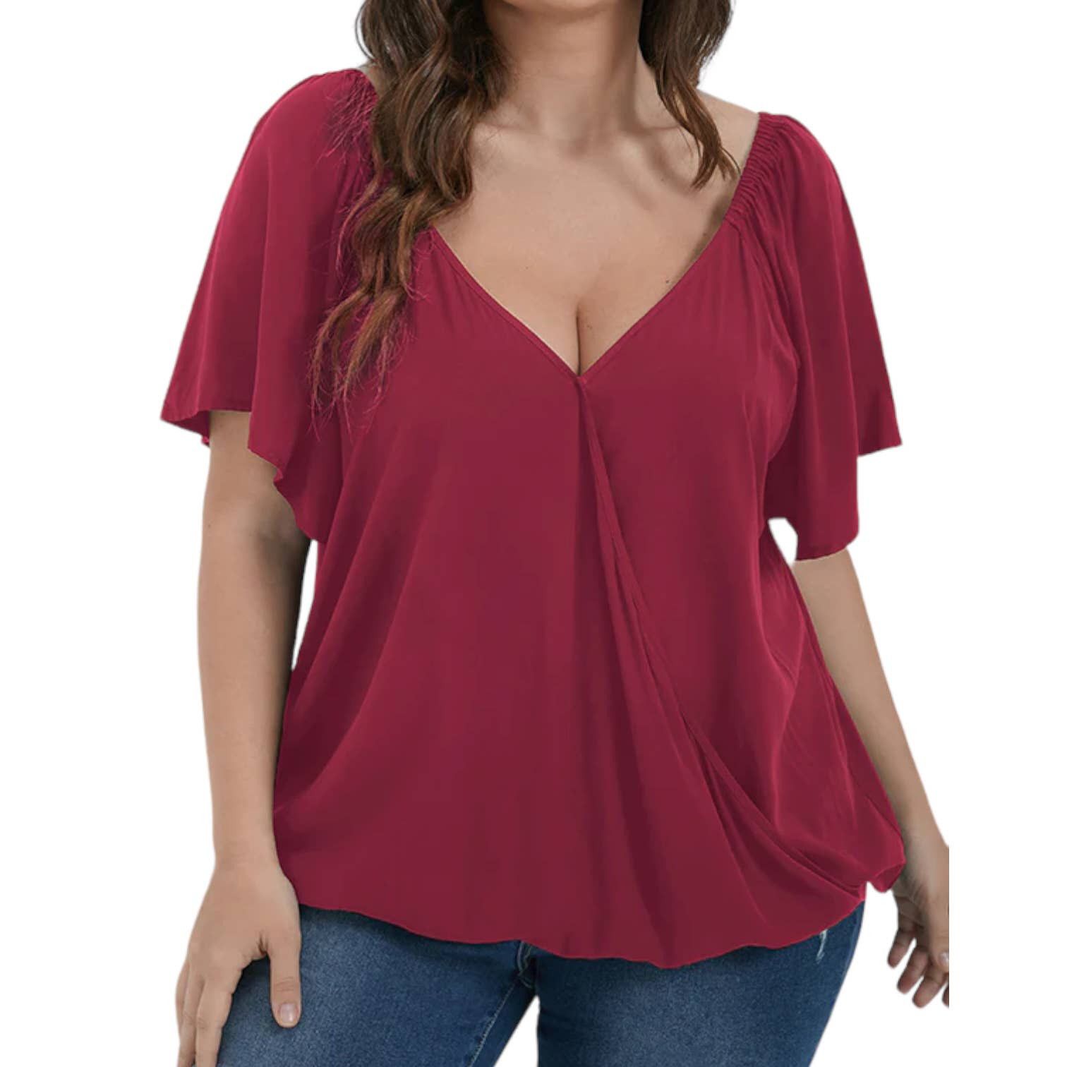 Other Bloomchic Burgundy V Neck Faux Wrap Shirt Size 14/16