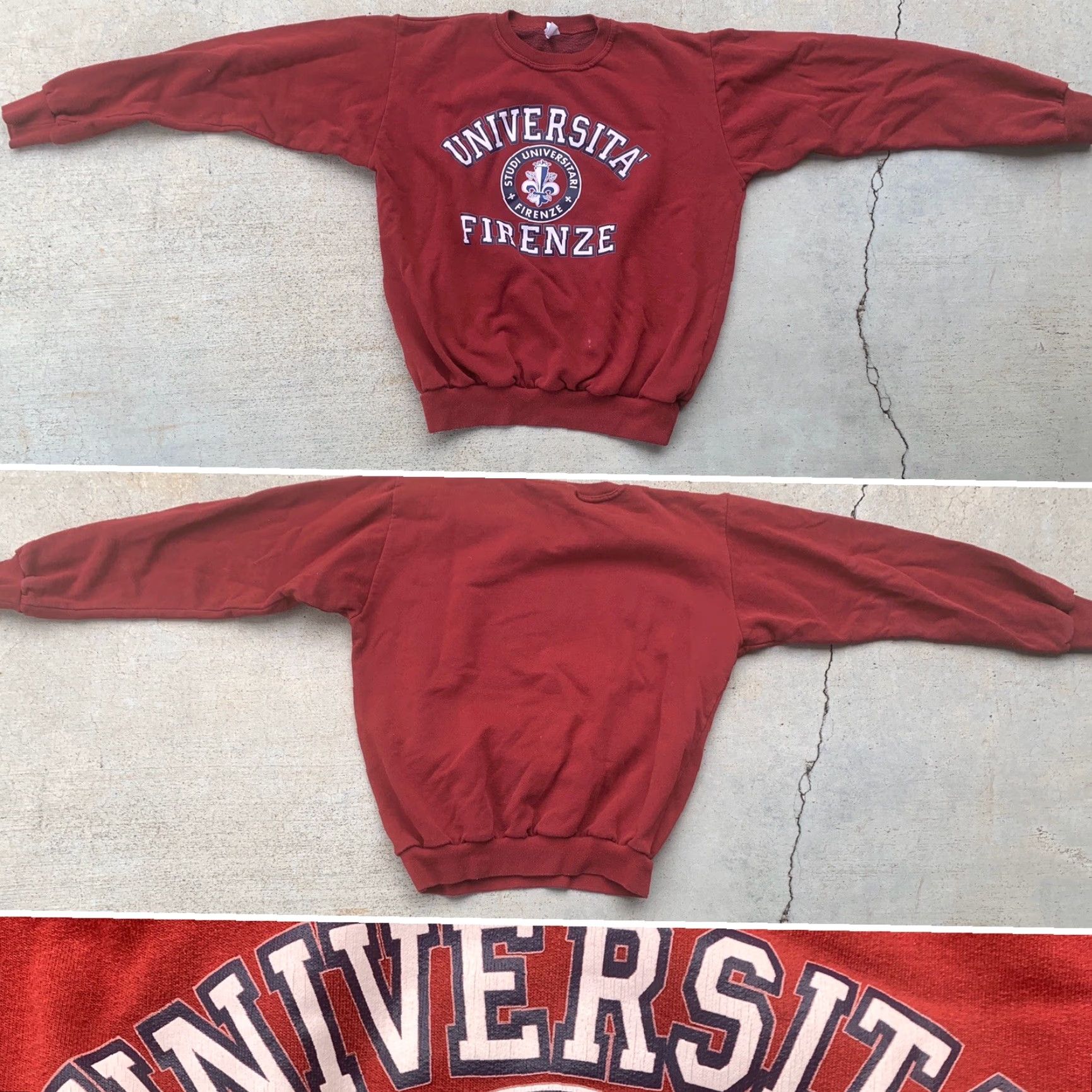 Spell VINTAGE Universita Firenze Sweatshirt Made in Italy L Logo Spell out Mens Sweatshirt Crew Neck Red 90s University Graphic Print Size US L / EU 52-54 / 3 - 5 Thumbnail