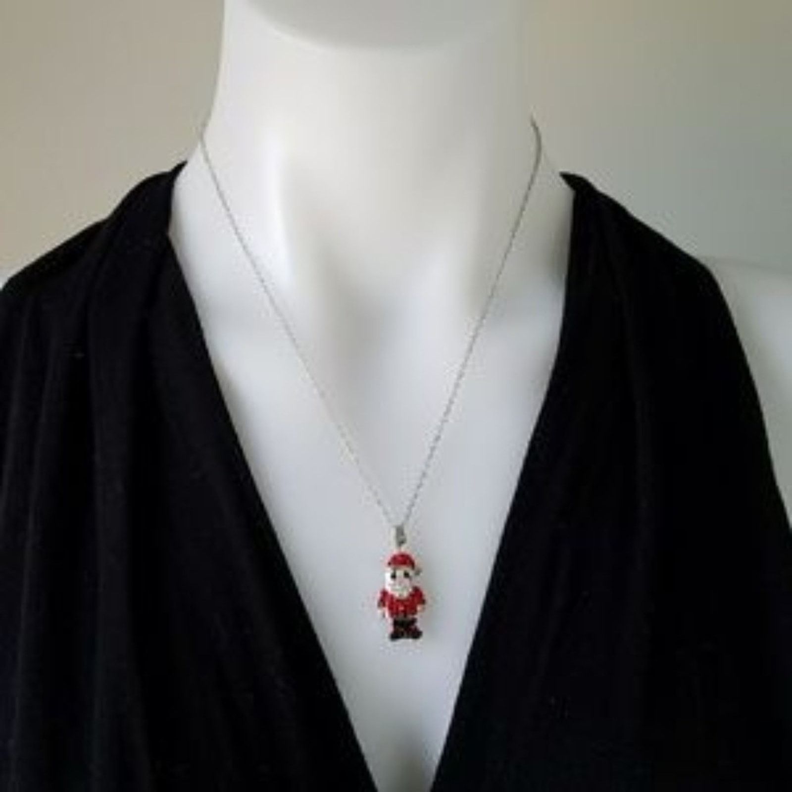 Other Stocking Stuffer White Gold Plated Crystal Santa Necklace Size ONE SIZE - 4 Thumbnail