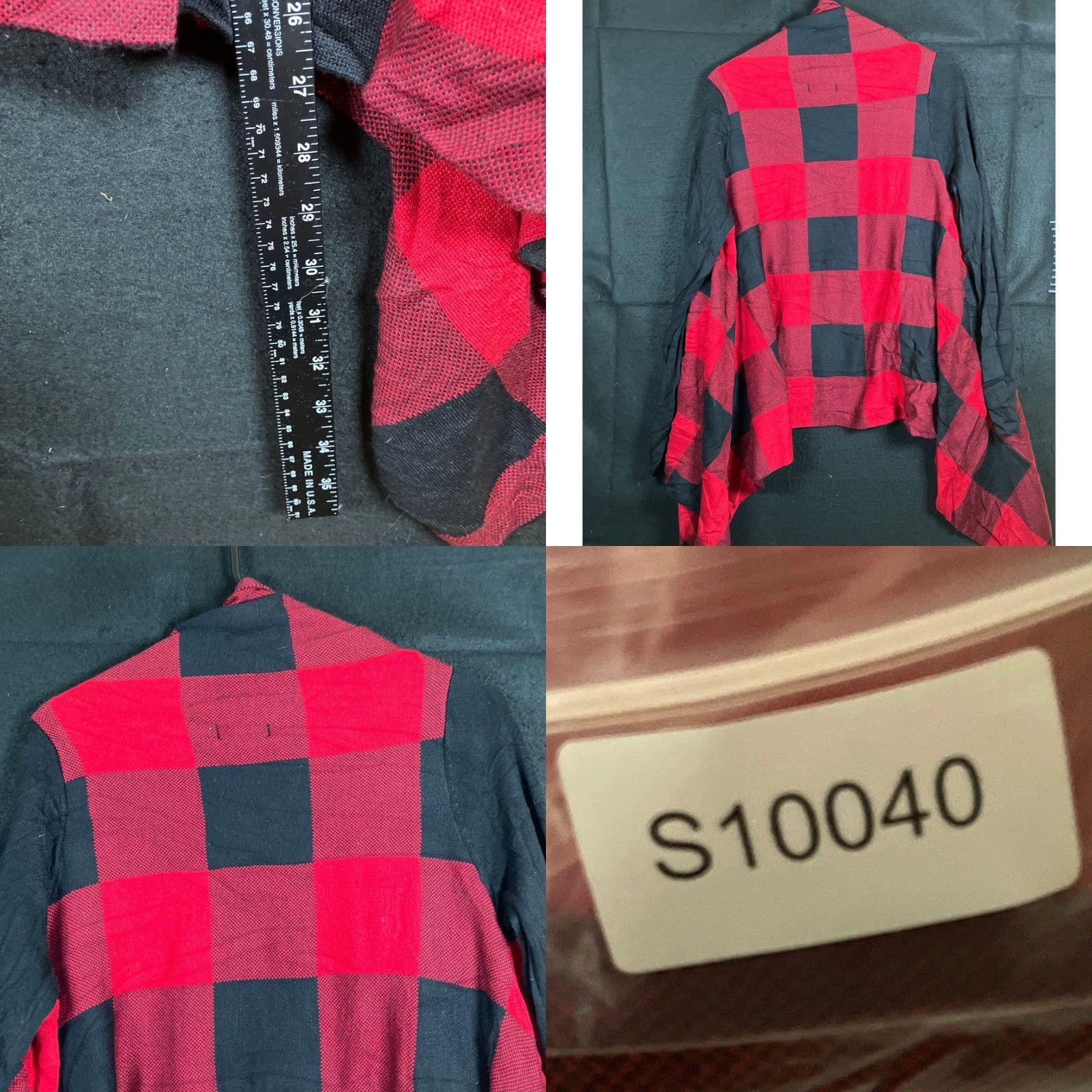 Prana Torrid Womens Sweater Red Black Plaid Open Waterfall Front Cardigan 0 Size XS / US 0-2 / IT 36-38 - 8 Thumbnail