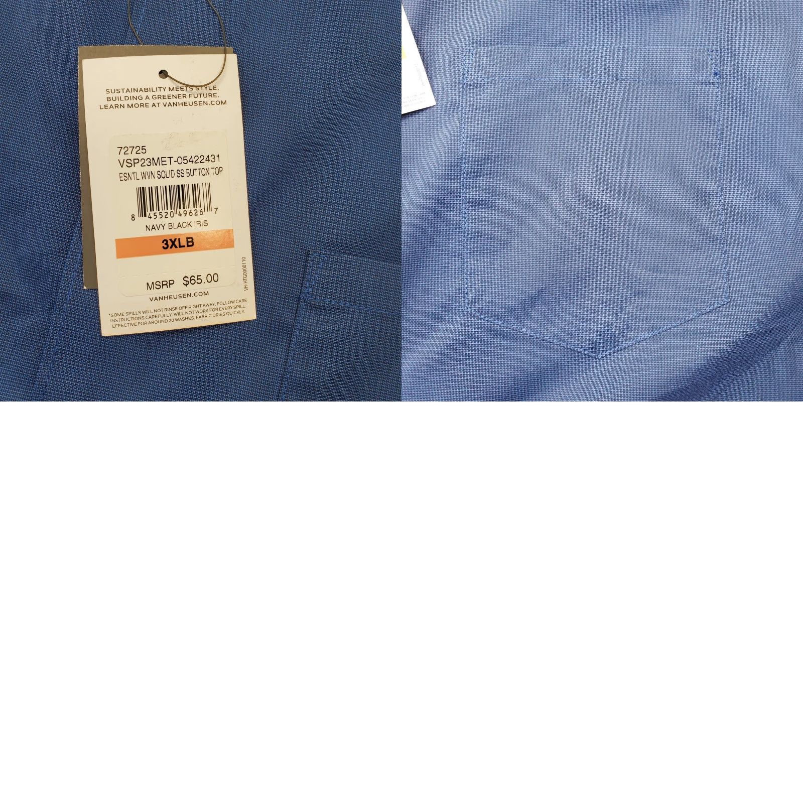 Van Heusen Van Heusen Shirt Mens 3XL Blue Regular Fit Button Up Wrinkle Free Stain Shield Size US XXL / EU 58 / 5 - 8 Thumbnail