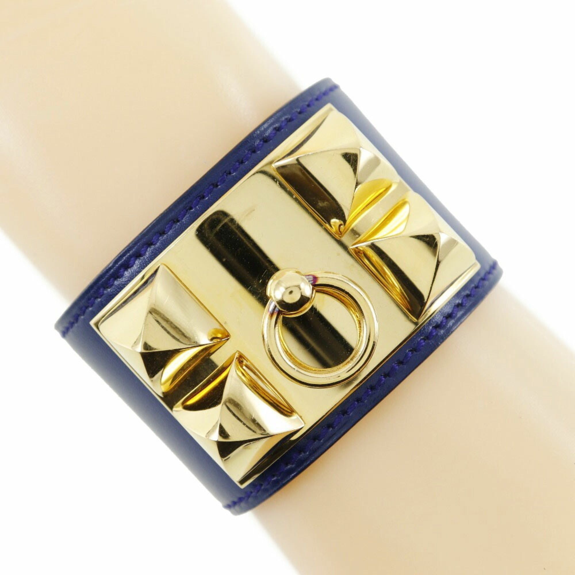 image of Hermes Cory Edssian Bangle Box Calf Made In France 1991 Navy/gold Hardware 〇U Women's in Black