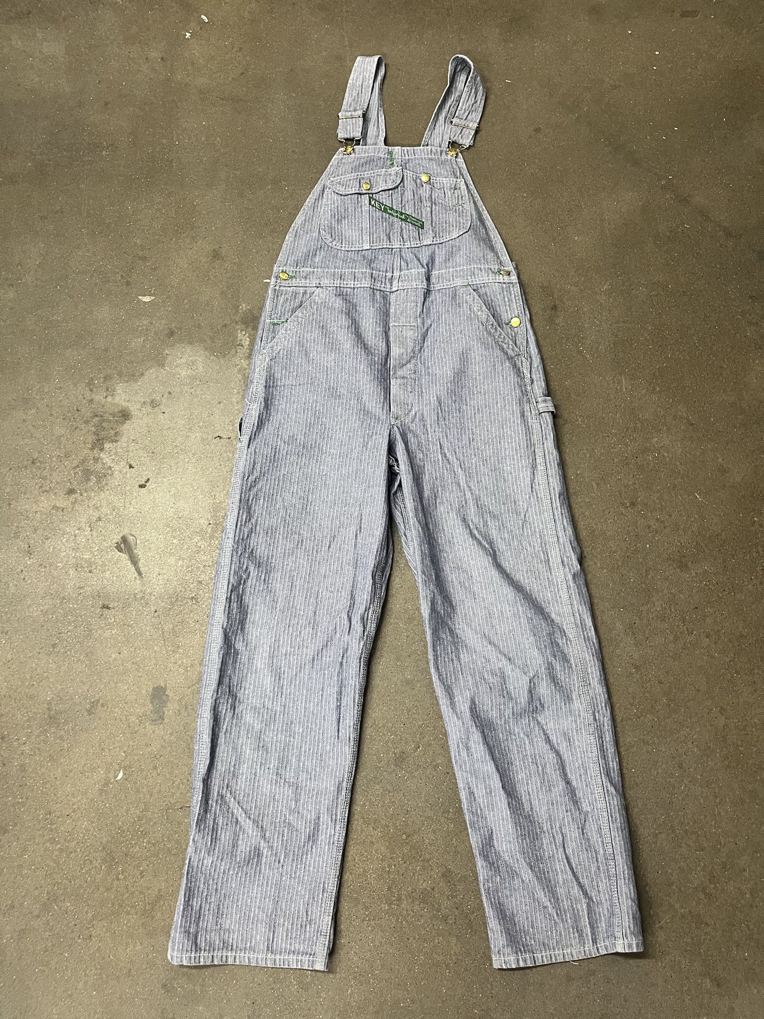 Vintage 1990s Key Imperial Blue Herringbone Overalls Size L