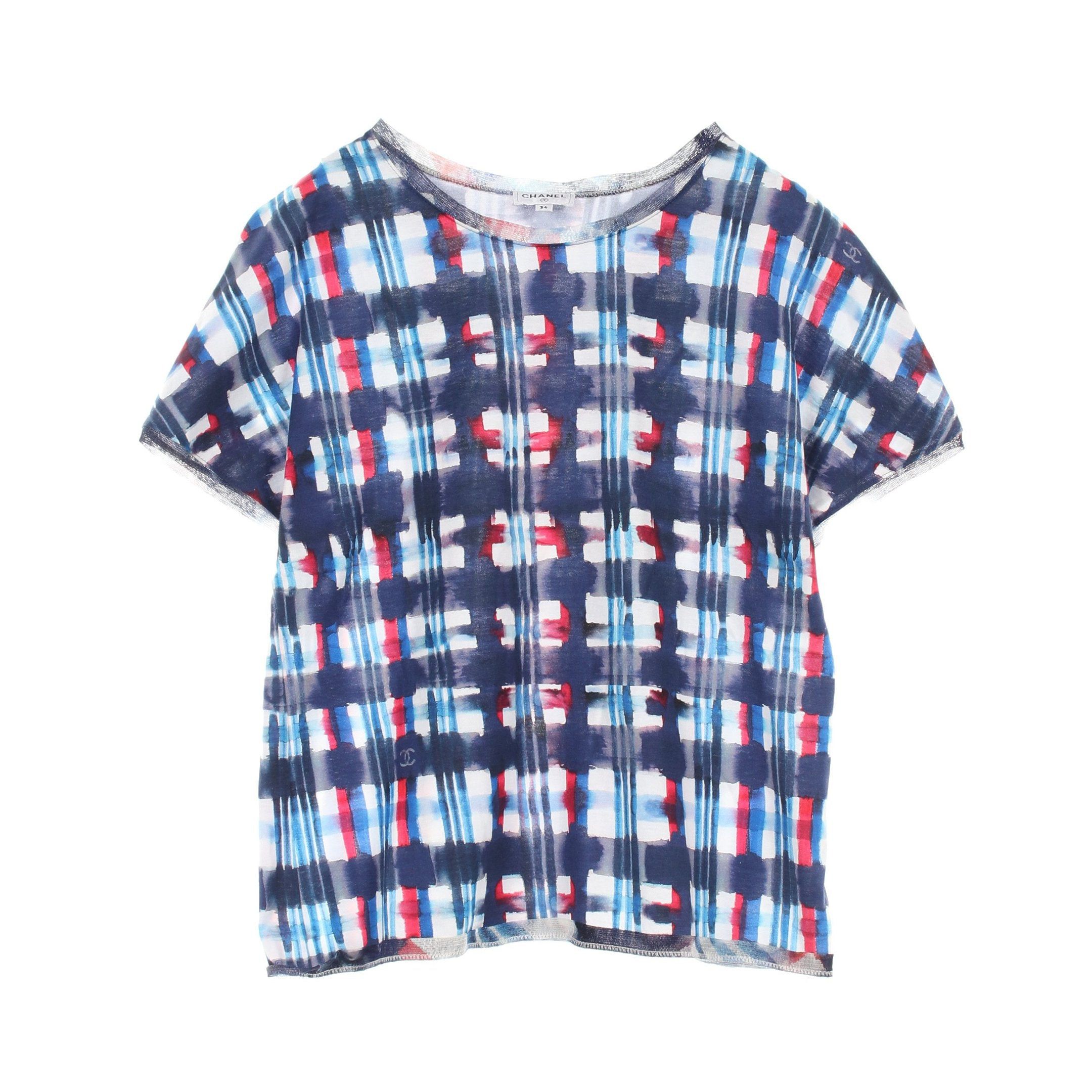 Chanel Chanel Coco Mark Cut And Sew Mesh Check Cotton Navy White Red Size ONE SIZE - 1 Thumbnail