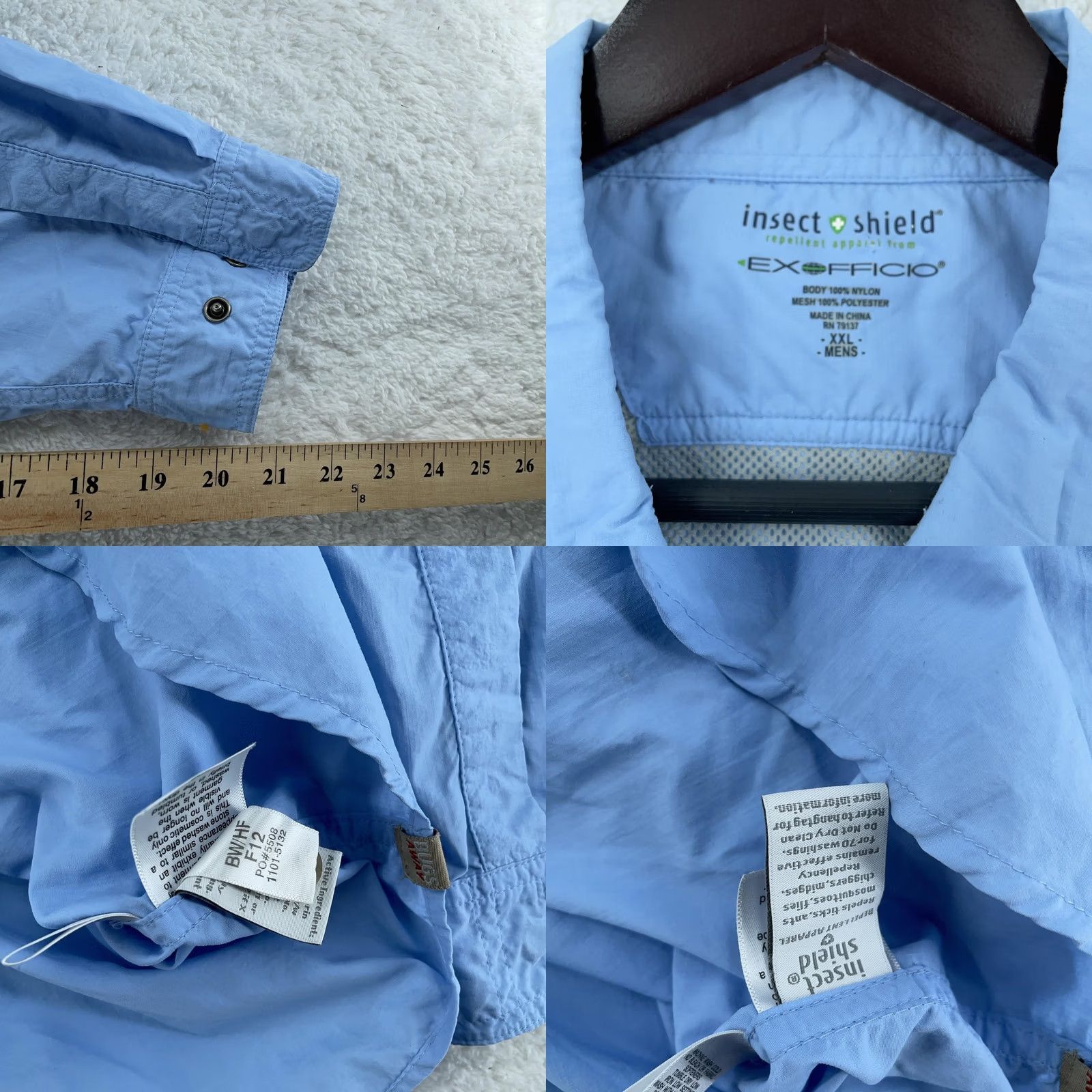 ExOfficio ExOfficio Shirt Mens 2XL Blue Insect Shield Button-Up Ventilated Back Collared Pockets Lightweight Breathable Nylon Polyester Size US XXL / EU 58 / 5 - 8 Thumbnail