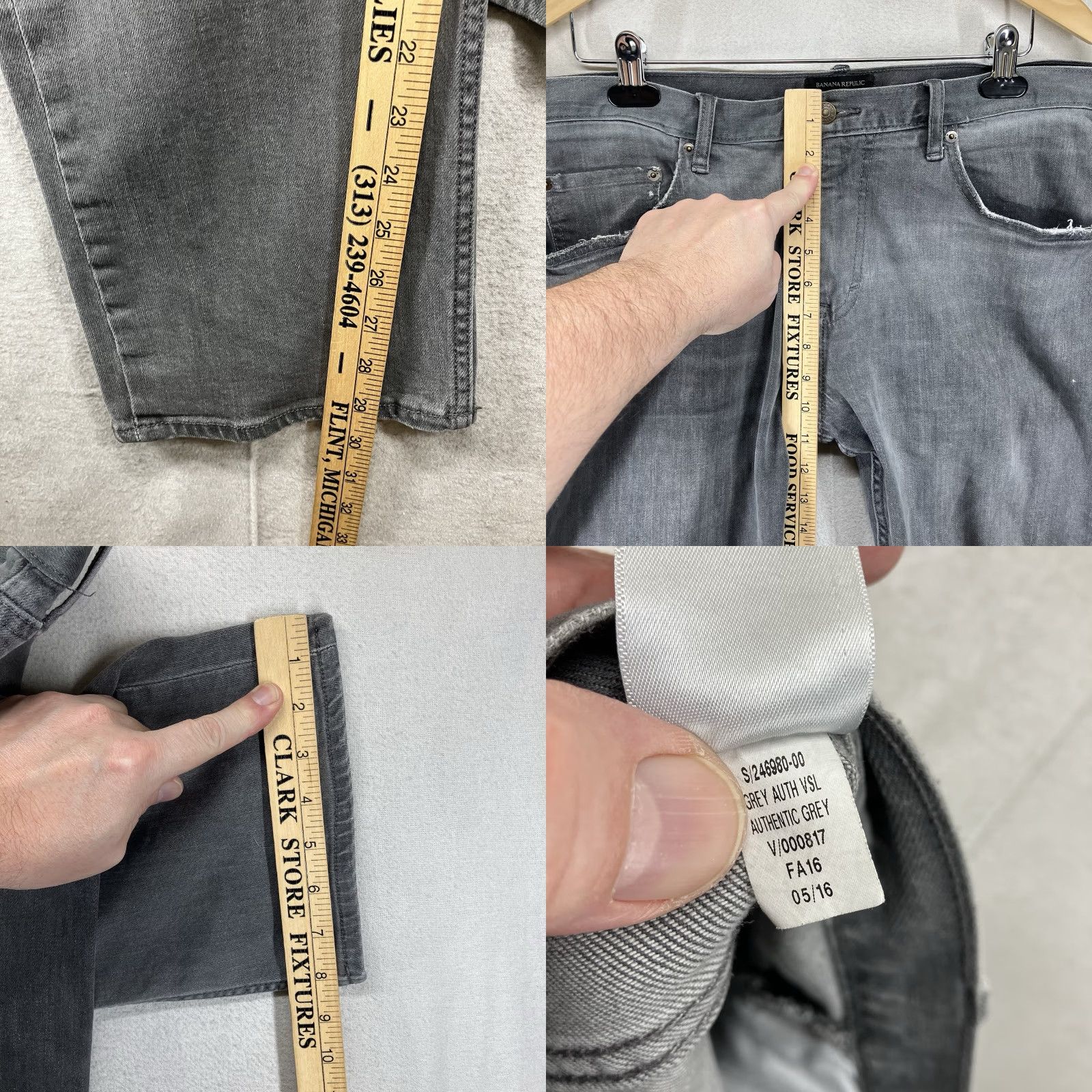 Banana Republic Banana Republic Jeans Mens 35x30 Gray Vintage Straight Whiskered 5-Pocket Logo Regular Denim Cotton Zip Closure Size US 35 - 10 Thumbnail