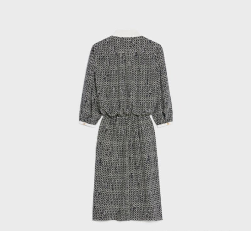 Celine o1bcso1str0225 2R94F306S Midi Dress in Grey & White Size XS / US 0-2 / IT 36-38 - 2 Thumbnail