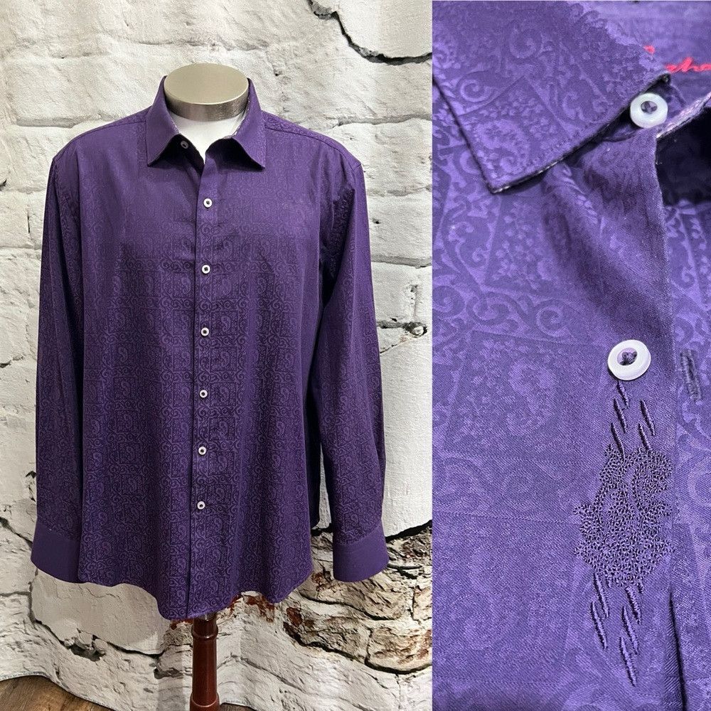 Robert Graham Purple Paisley Scroll Long Sleeve Dress Shirt