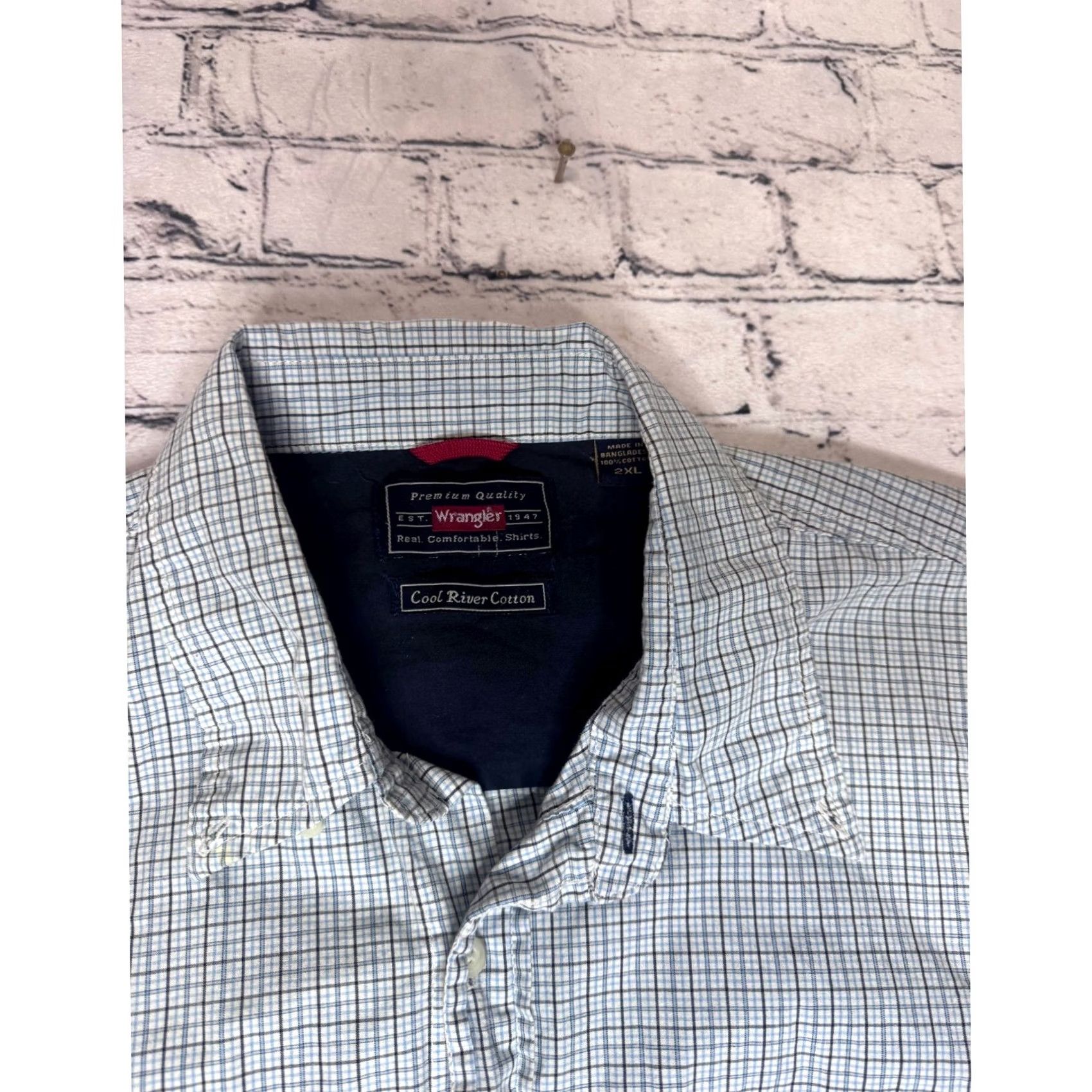 Wrangler Wrangler Men's Plaid Button Up Shirt Cool River Cotton 2XL Size US XXL / EU 58 / 5 - 2 Thumbnail