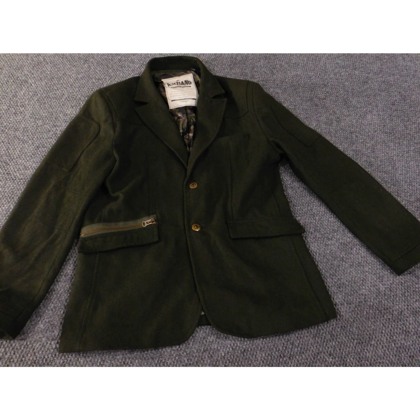 Vintage a tiziano blazer trench coat Men L Green Wool Button Lined Zip Mid-Length Fall Winter Solid Army Vintage No Size 42R - 4 Thumbnail